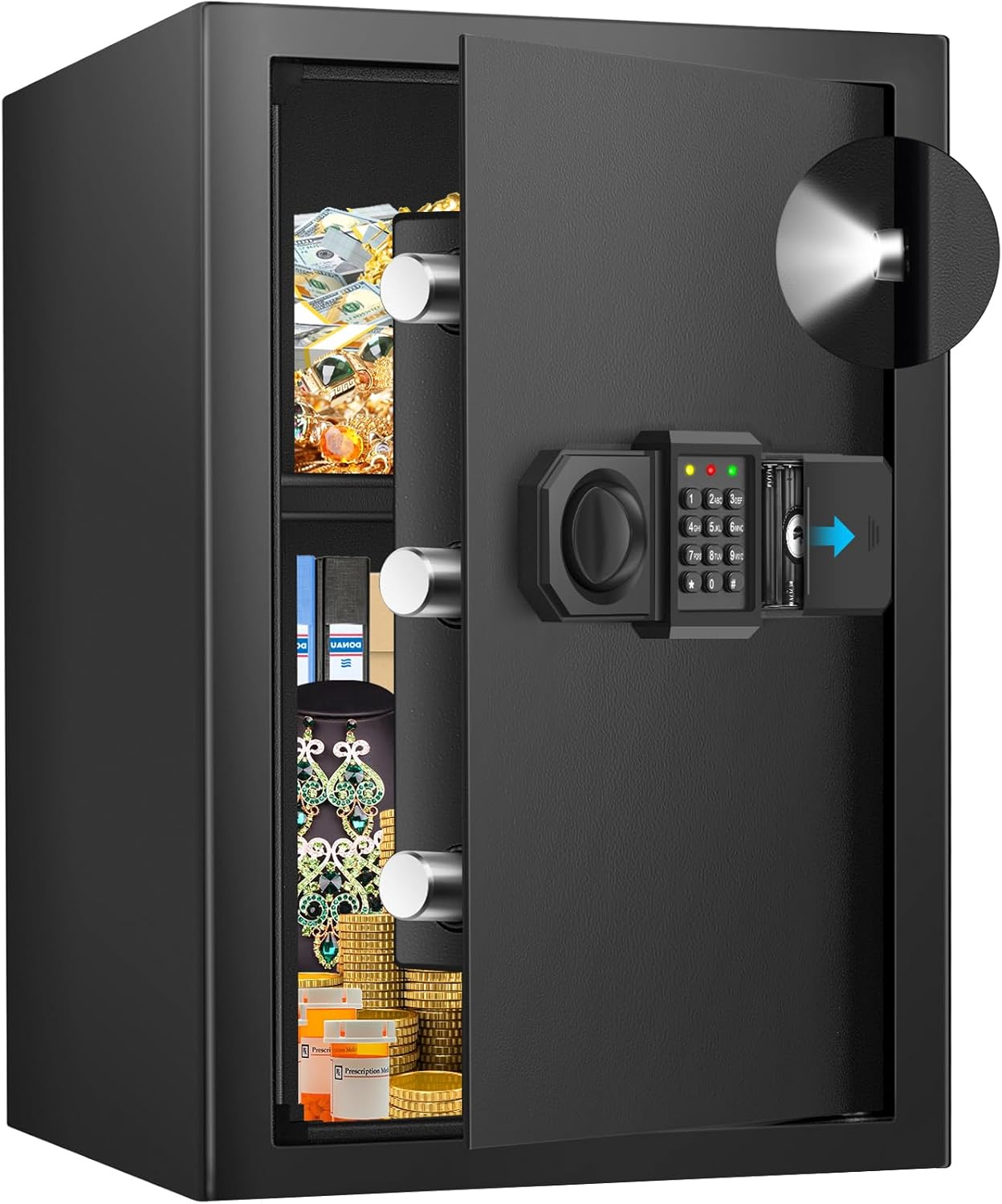 3.5 Cub Large Fireproof Safe Box, Digital Home Safe with Alarm System, Removable Shelf and Mute Function, Anti-theft Fire Safes for Home, Black