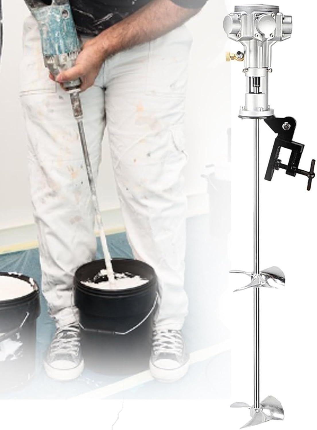 Pneumatic Paint Mixer Automatic Paint Stirring Machine,Tank Barrel Clip Bracket Air Agitator Paint Mix Tool, for Ink dye Mixing Machine