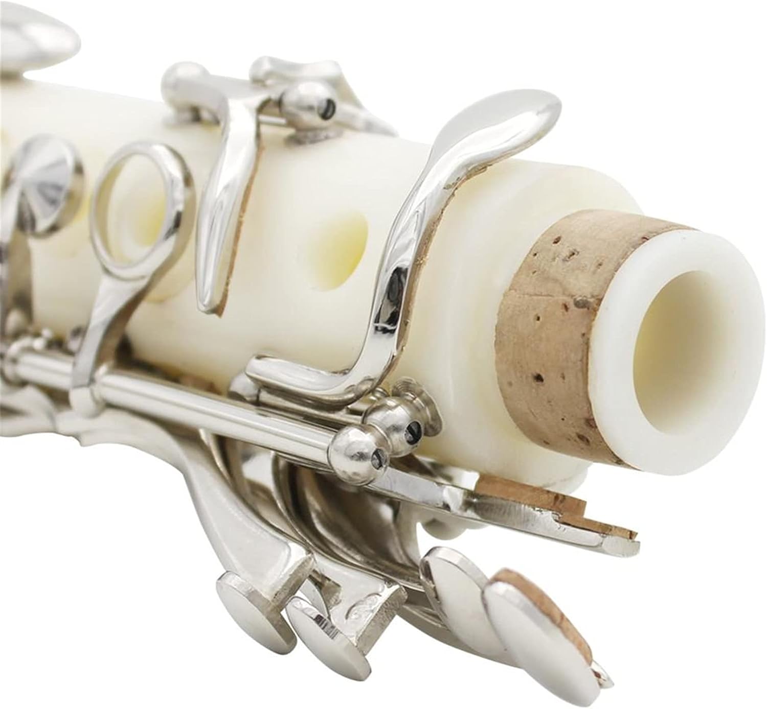 Clarinet Set 17-Key Clarinet B Flat Nickel-Plated Buttons Double-Barrel Metal Clarinet with Accessories Woodwind Musical Instrument White Professional Clarinet