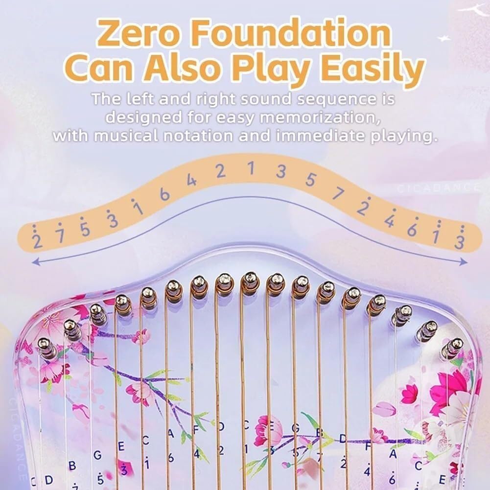Mini Lyre Harp with Deer Pattern, Fingerpicking String Instrument, Metal Strings Acrylic Thumb Piano with Tuning Wrench(Color:Default)