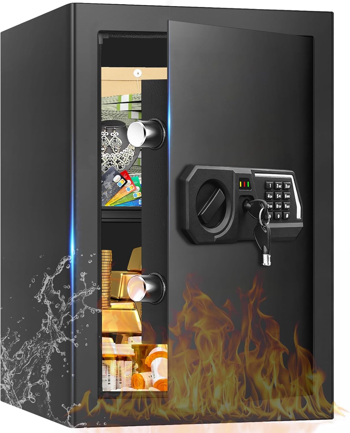 3.4 Cub Large Safes for Home Use, Digital Home Safe Box Fireproof Waterproof with Programmable Keypad, Spare Keys and Removable Shelf, Anti-Theft Fire Proof Document Box Money Safe for Valuables