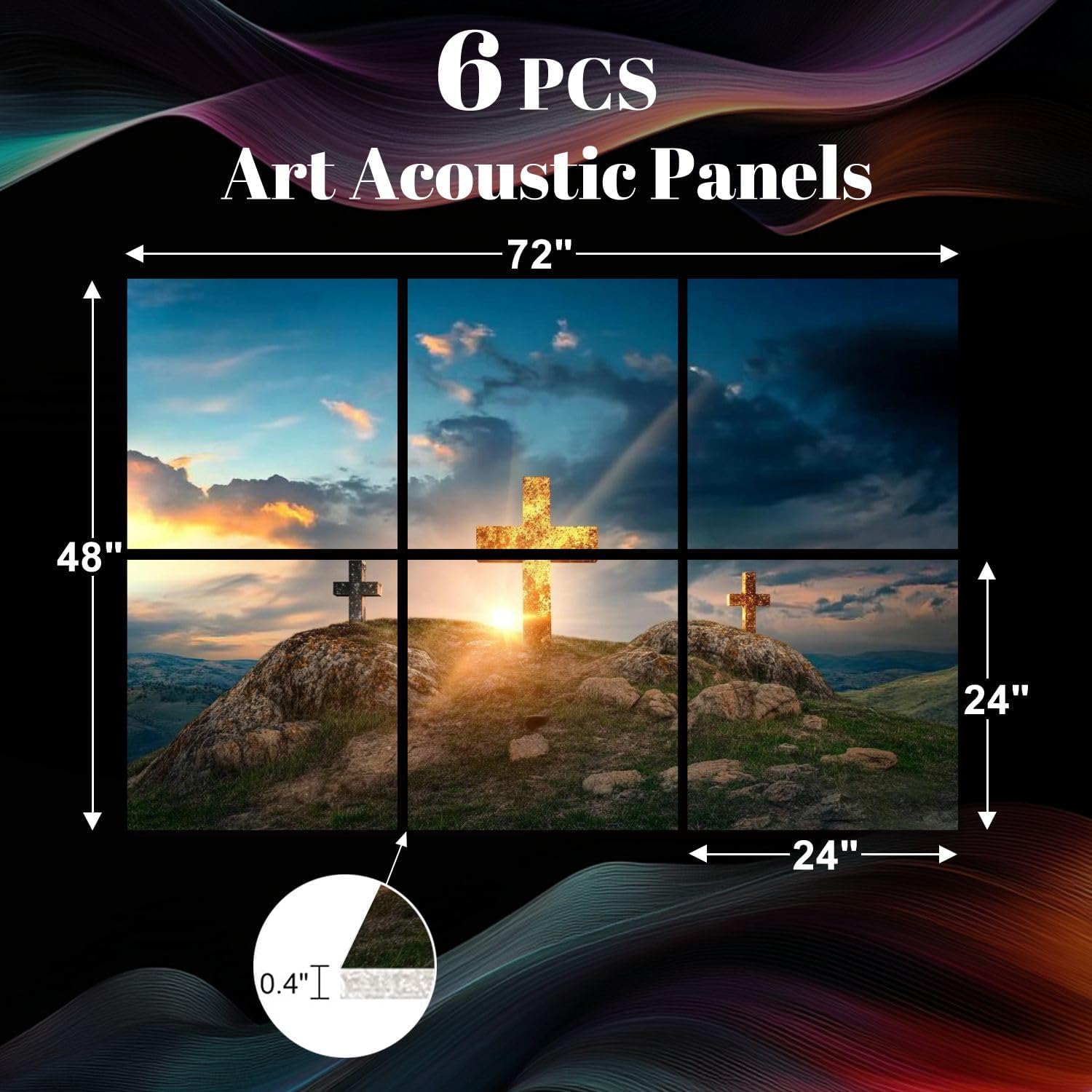 6 Pack Art Acoustic Panels Christian Cross rock hill Sound Absorbing Panel 48