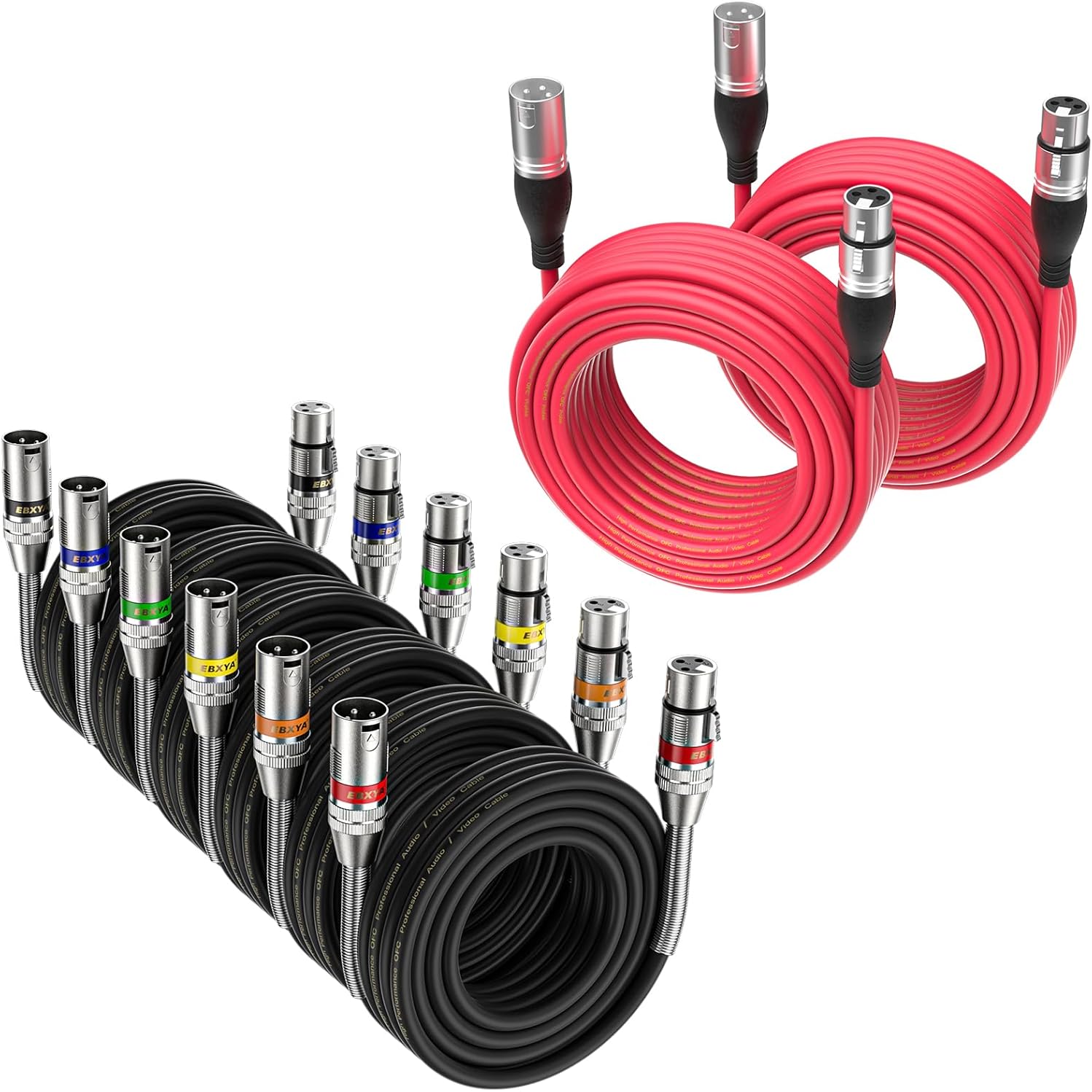 EBXYA Red XLR Cable 50ft 2 Packs&XLR Cable 25ft 6 Pack