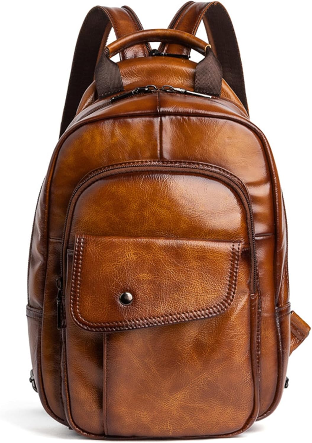 O-TBOST Genuine Leather Sling Bag for Men Convertible Backpack Purse Travel Vintage Chest Daypack (Dark Brown)