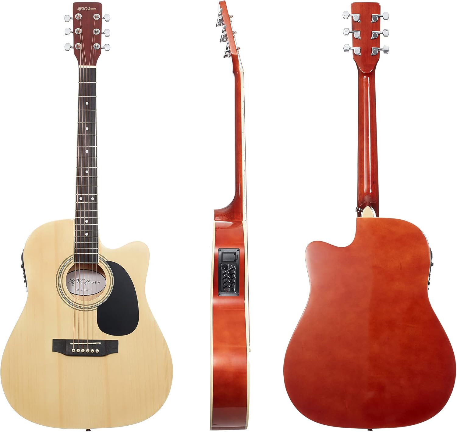 Jameson Guitars Full Size Thinline Acoustic Electric Guitar with Free Gig Bag Case & Picks Natural Right Handed