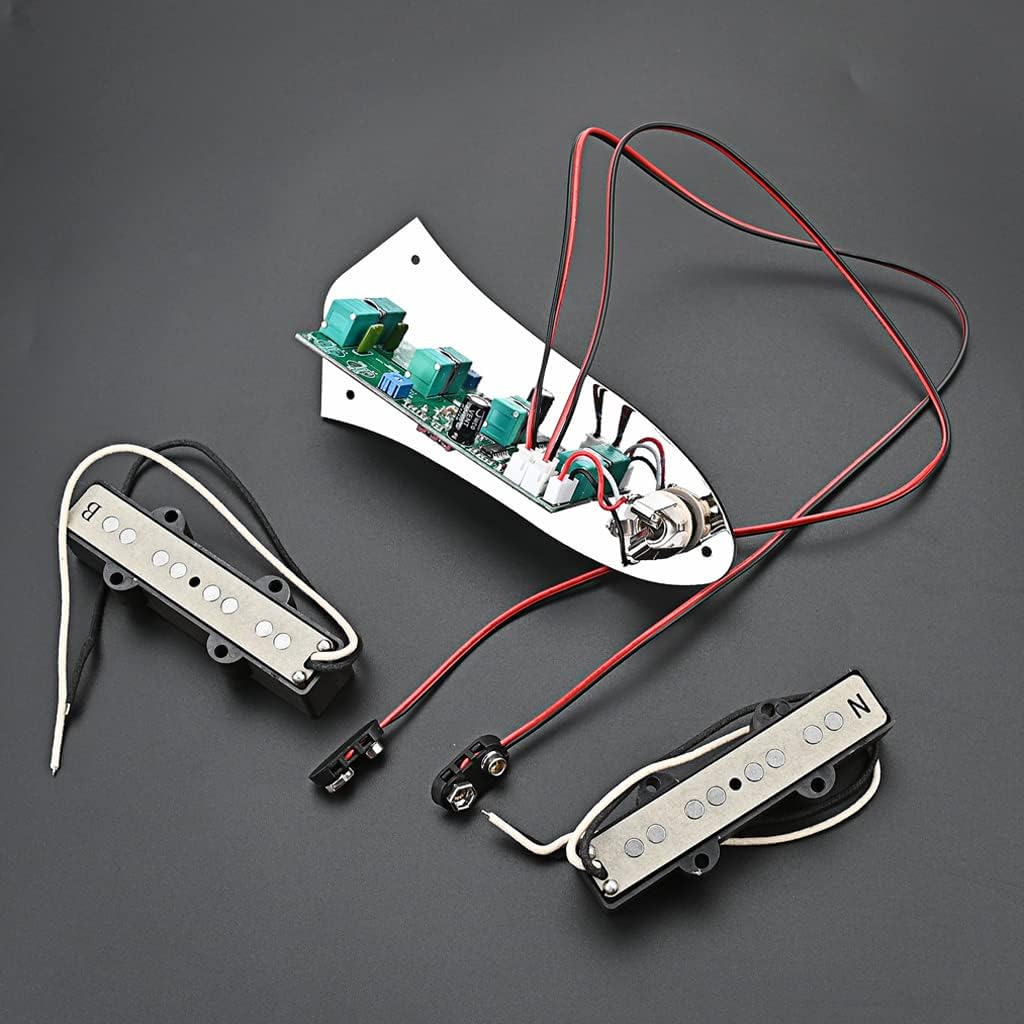 Jazz Bass Guitar Prewired Full Loaded Plus Control Plate System with Guitar Pickups Set, Alnico 5 Neck/Bridge Pickup for Jazz Bass 4 String Bass Guitar Replacement Parts