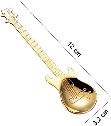 3 PCS Cute Coffee Spoons Guitar Shape Mini Dessert Spoon for Ice Cream Metal Stainless Steel Musical Instrument Bass Small Spoon