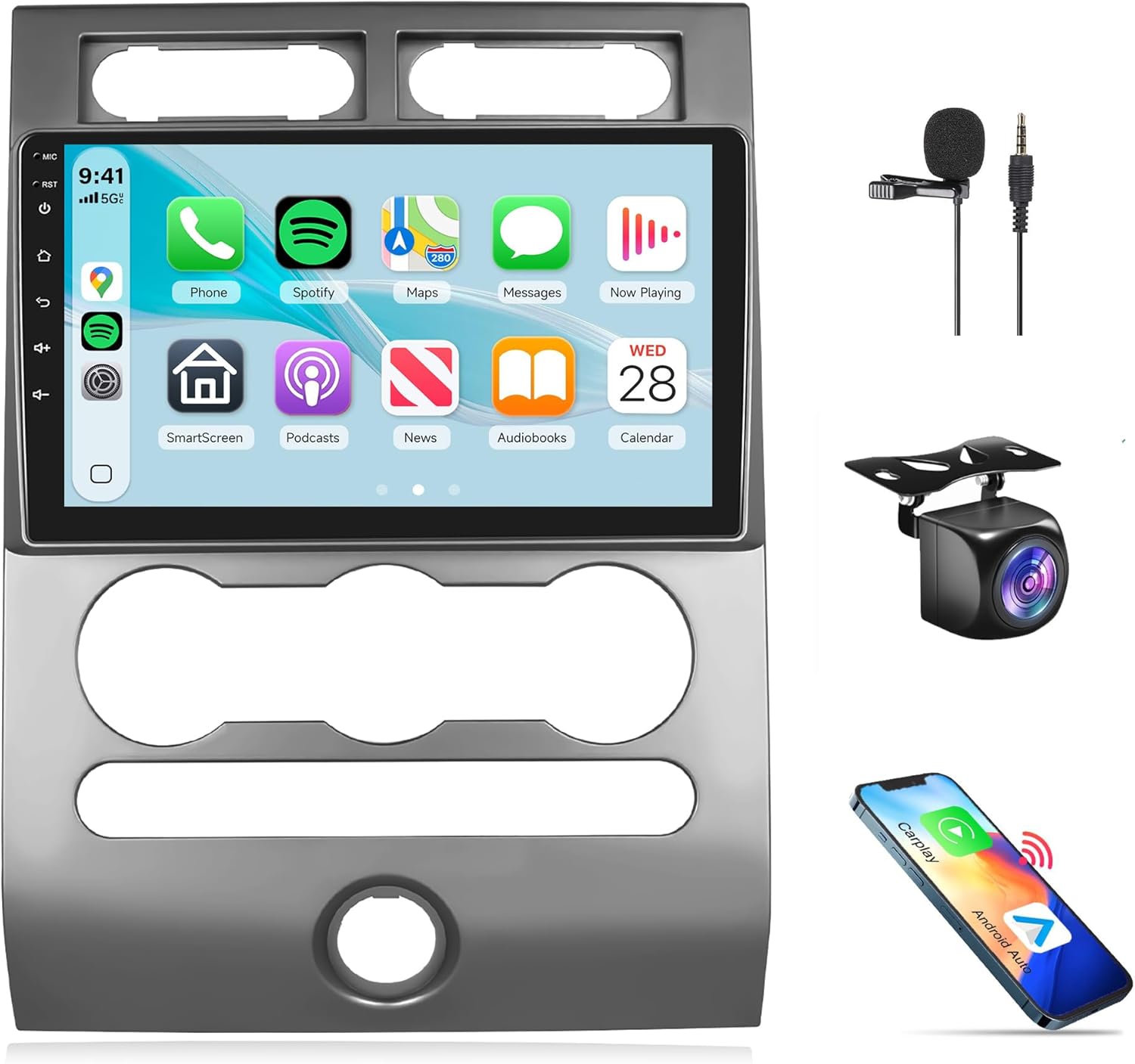 Rimoody 4G+64G Android 15 Car Stereo Radio for Ford Expedition 2007-2014（Manual A/C Wireless Carplay & Android Auto, 9 Inch Touchscreen GPS Navigation WiFi Bluetooth FM EQ Backup Camera