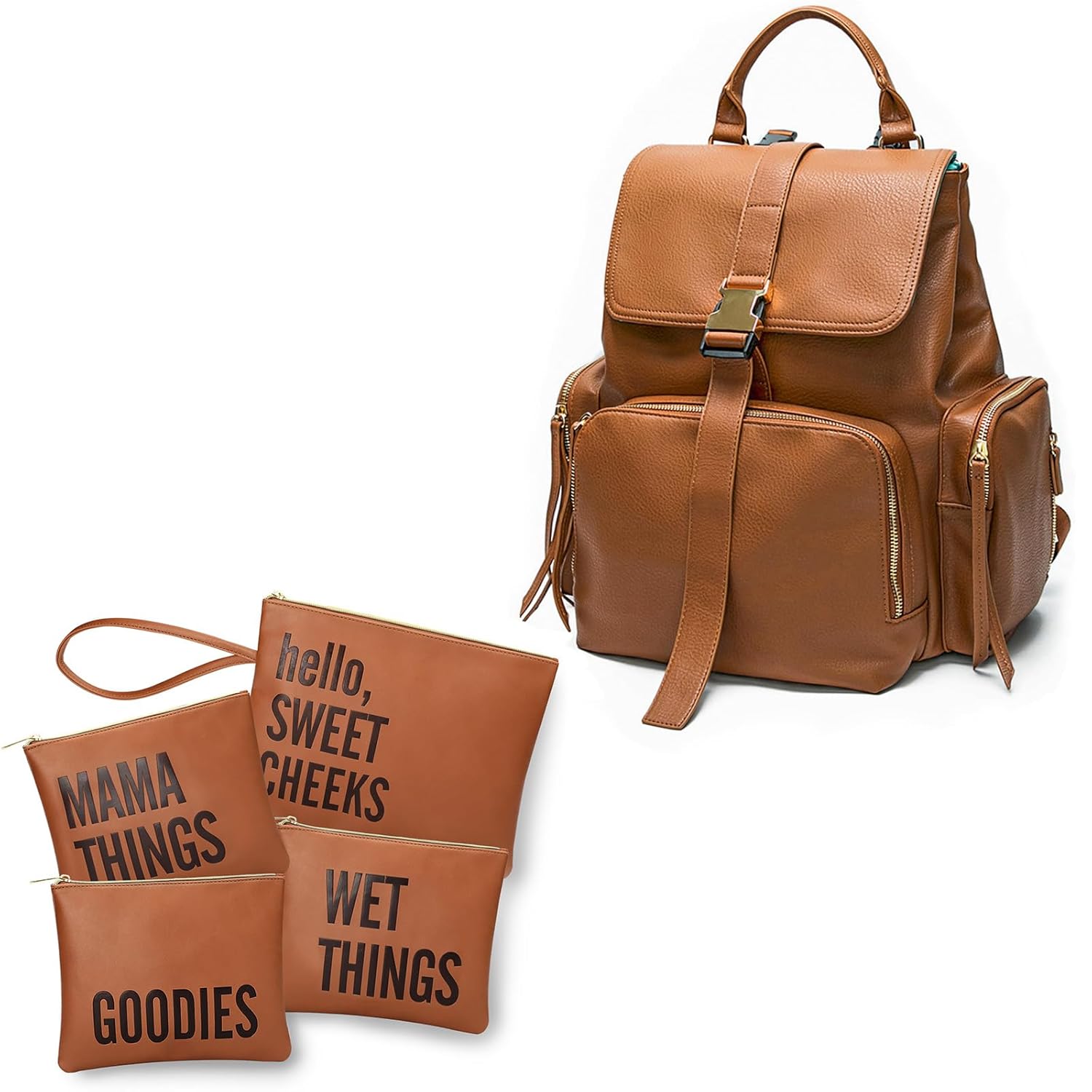 MOMINSIDE Diaper Bag Backpack, Leather Diaper Bag Organizing Pouches, Travel Baby Bag, Baby Registry Search, Large Capacity, Wet Dry Bag, Changing Pad, 4 Insulated Pockets