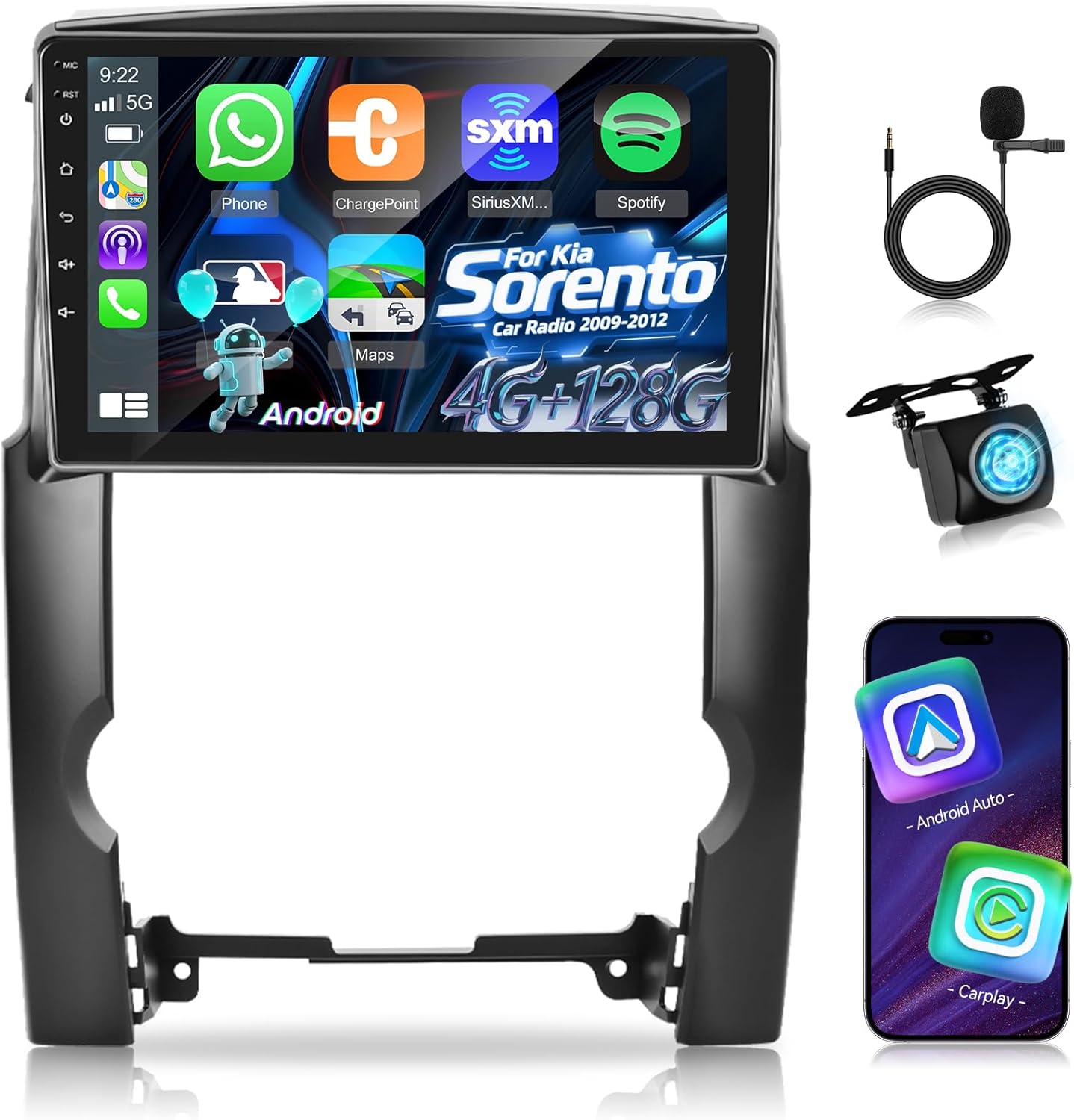 [4+128G] Android 15 Car Radio for Kia Sorento 2009-2012 - Wireless Carplay and Android Auto - 10 Inch Incell Touch Screen Car Stereo - EQ Audio/GPS/ 5GHz WiFi/SWC/Bluetooth + AHD Backup Camera
