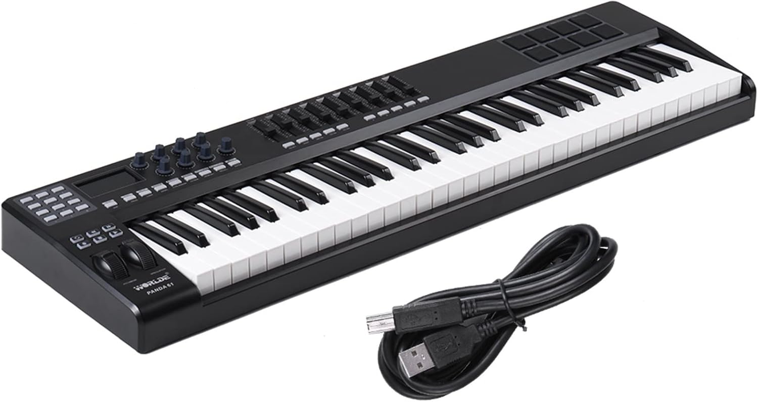 KESHUO Electric Keyboard 61-Key USB MIDI Keyboard Controller 8 Drum Pads with USB Cable MIDI Controller Keyboard Colorful Pads