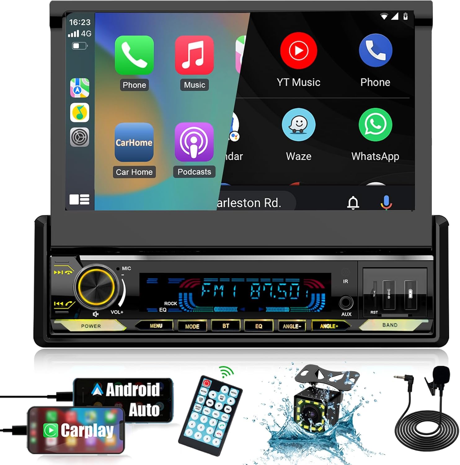 [Motorized] Y-METDRIVING 7 INCH Single Din Flip Out Touchscreen Car Stereo with Wired Apple Carplay & Android Auto,Screen Foldable Car Audio Receivers with Backup Camera,Bluetooth 5.0/FM (TH0030)