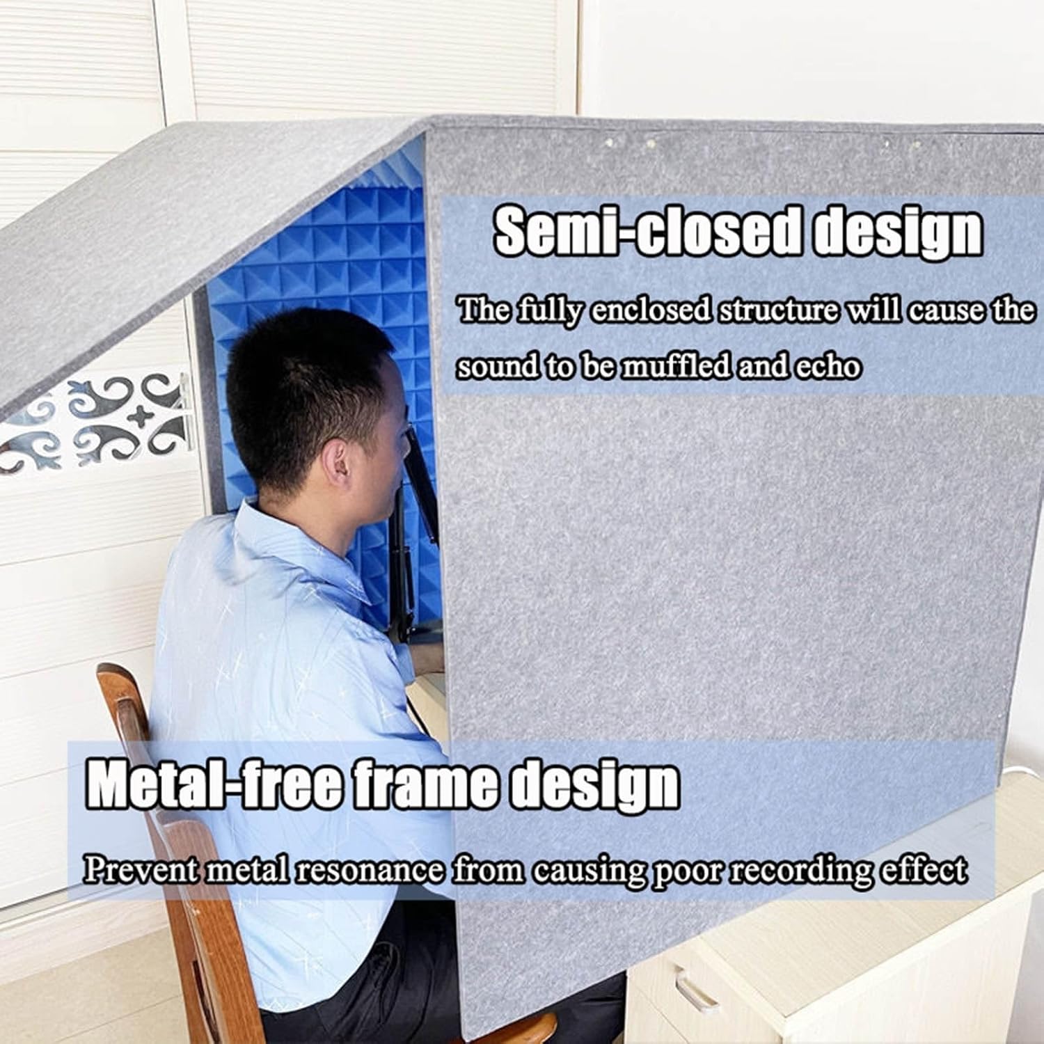 Portable Recording Studio, Microphone Foam Recording Studio Cube, Microphone Recording Equipment for Home Studio (Gris)