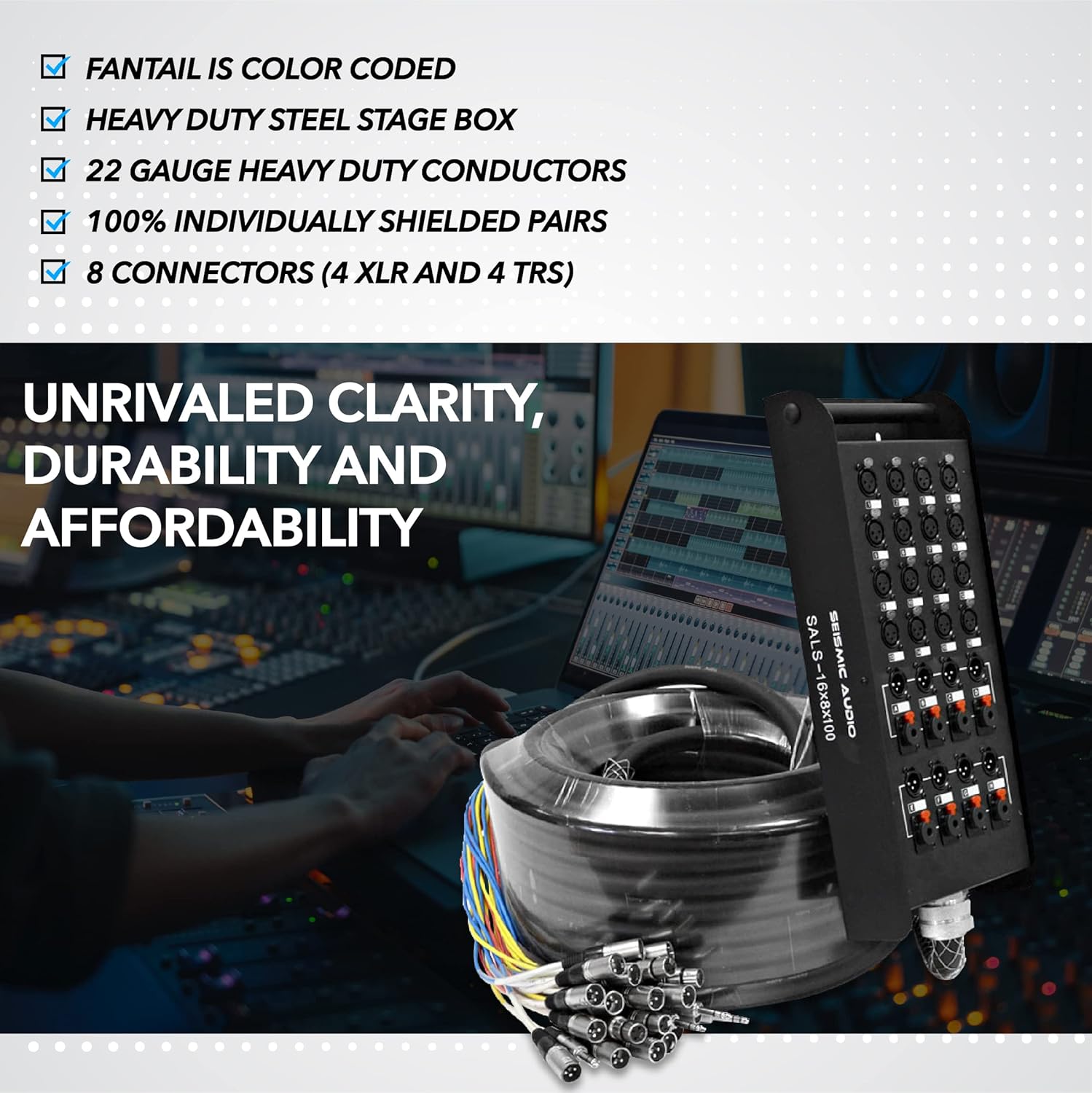 Seismic Audio - SALS-16x8x100 - 16 Channel 100' Pro Stage XLR Snake Cable (XLR & 1/4