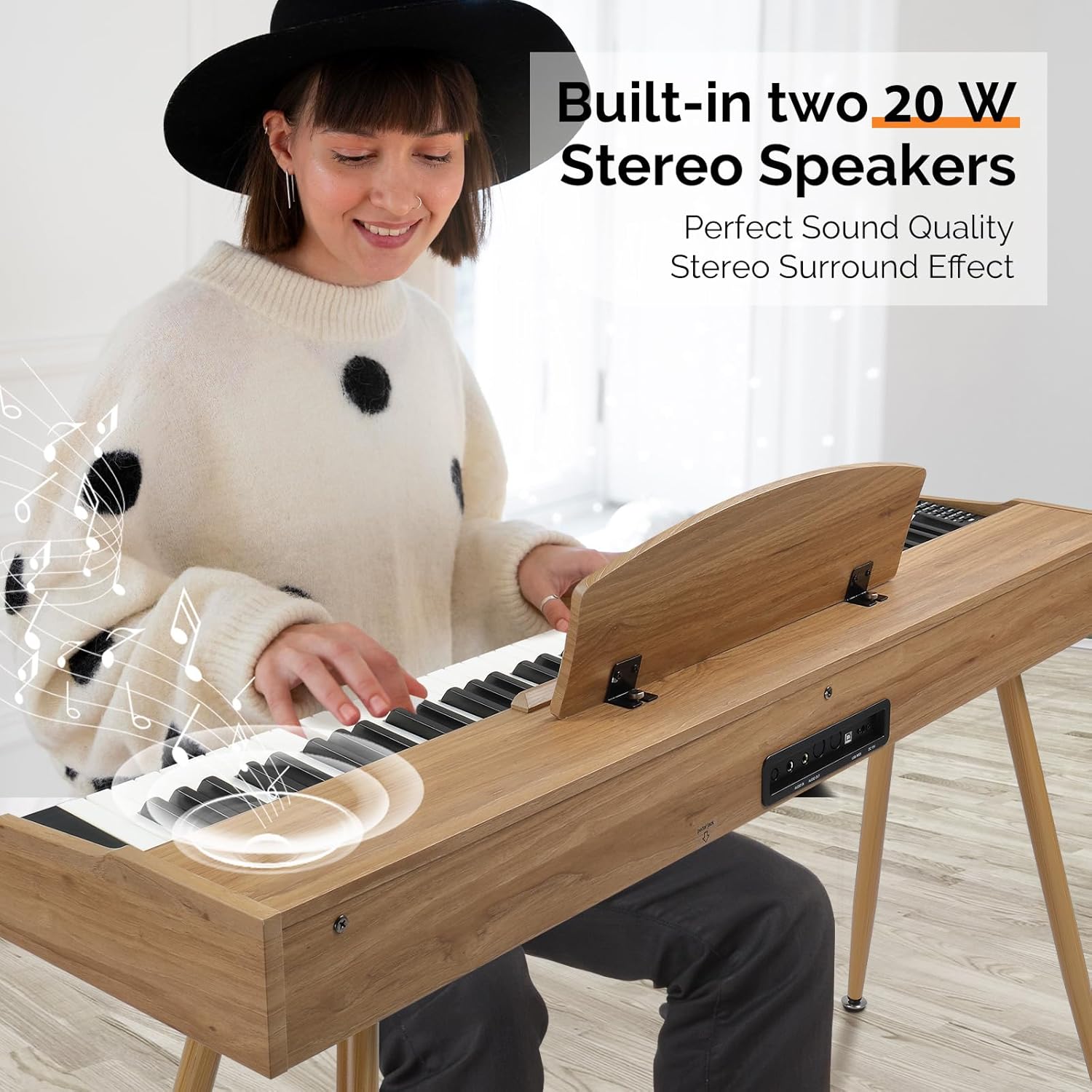 GLARRY Digital Piano Keyboard, 88 keys Full Weighted Electric Piano, Heavy Hammer Action Keyboard with 3 Pedals for Beginner, Bluetooth, Power Supply, 2 Speakers (Burlywood)