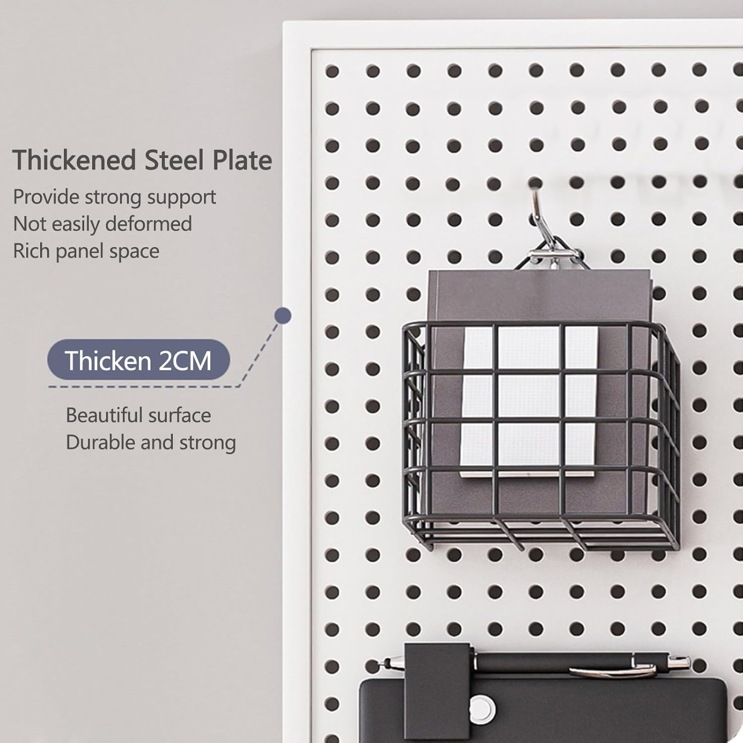 Wall Shelves Pegboard Wall Organizer, Wall Mount Display Steel Peg Board Panel Kit With 10 Hooks, Home Office Bedroom Garage Hanging Modular Combination Shelf (Color : Black, Size : 100x40x2cm)