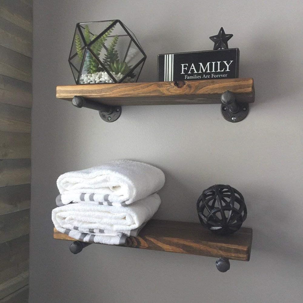 Industrial Floating Shelves Wall Shelf - Floating Shelves Wood Wall Mounted, Hanging Shelves, Floating Shelves Rustic, with Pipe Hardware Brackets (Set of 2) 1.5'' X 10'' (Special Walnut, 36'')