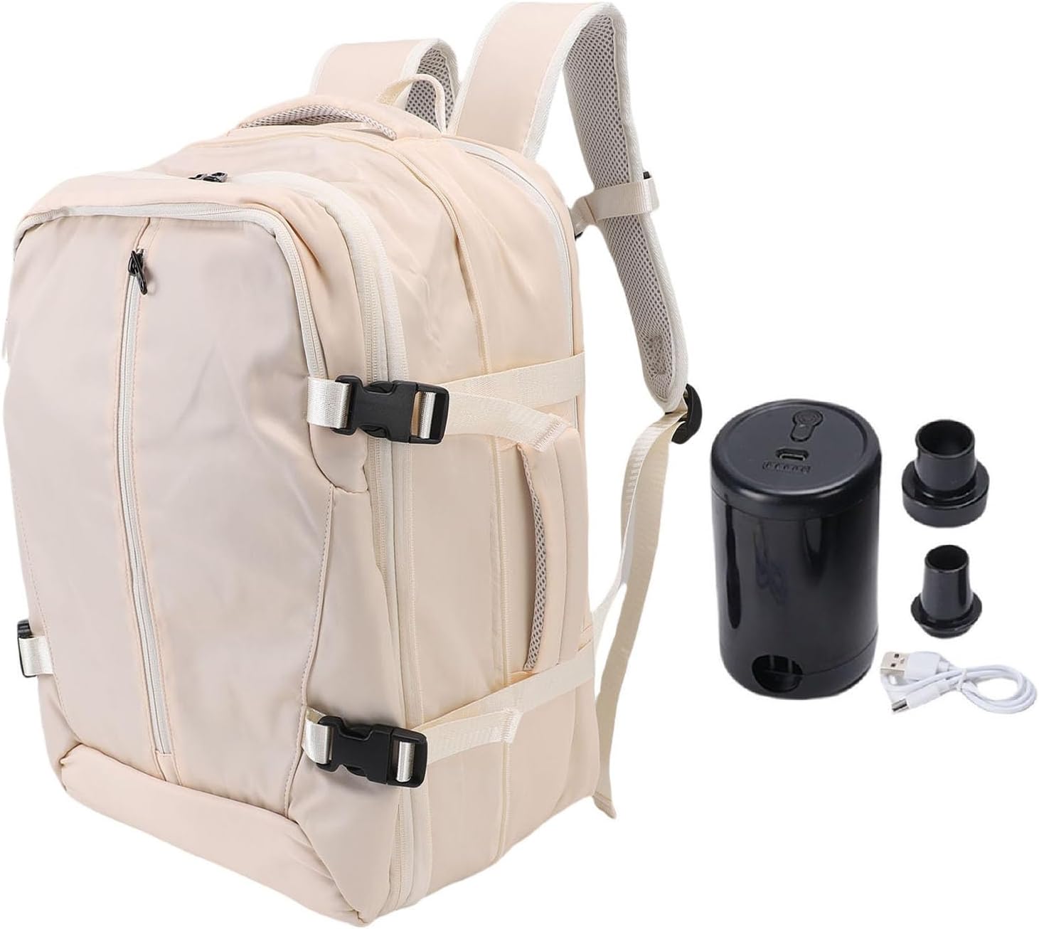 CHICIRIS Vacuum Backpack, Weekender Backpack, Vacuum Compression Expandable Waterproofing with Laptop Compartment, Lock for Business Travel, Wet Dry Separation (Beige)