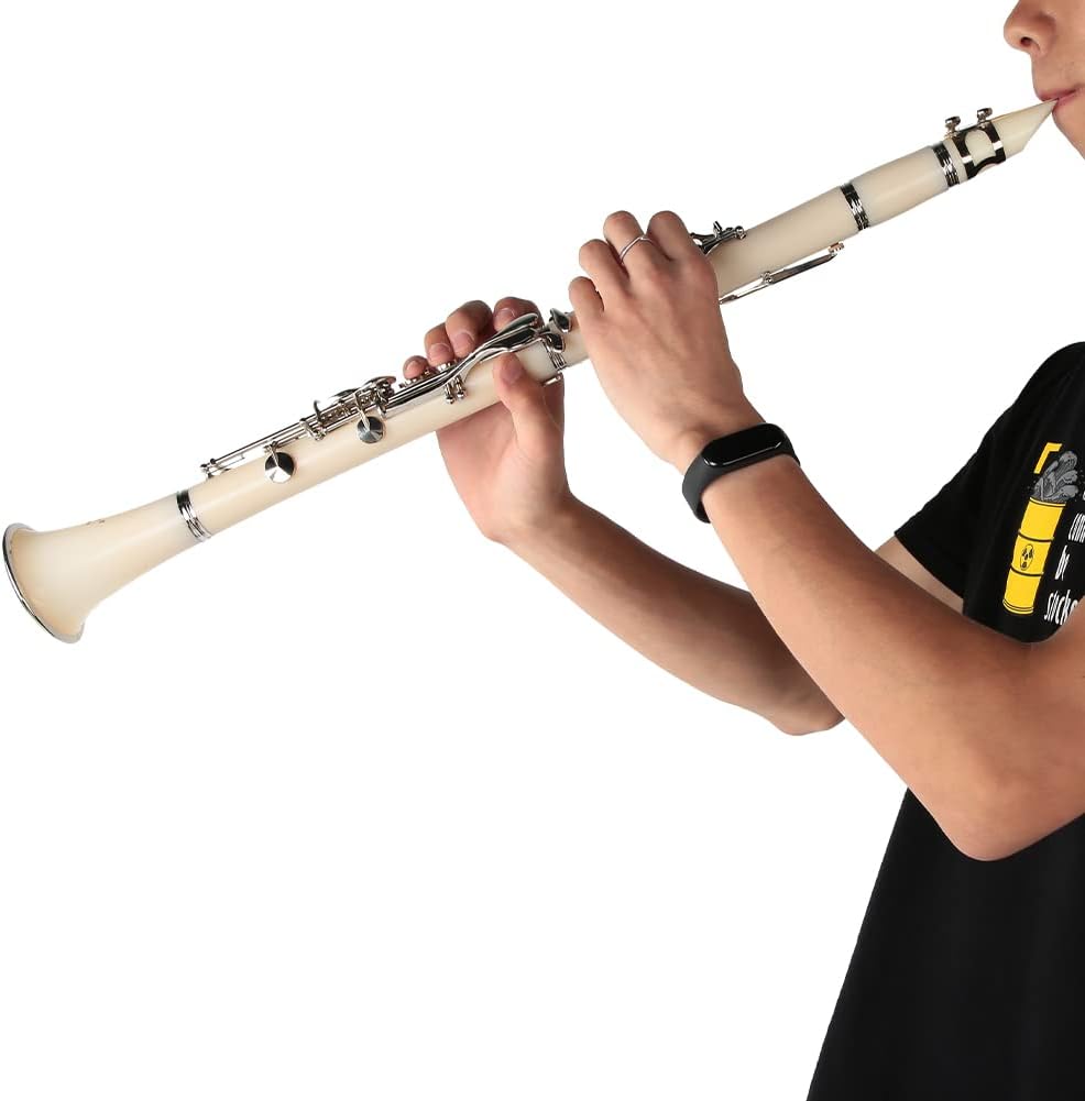 Premium Bakelite Tube 17 Keys Clarinet with Plating Button Set Accurate Openings for Maintenance (white)