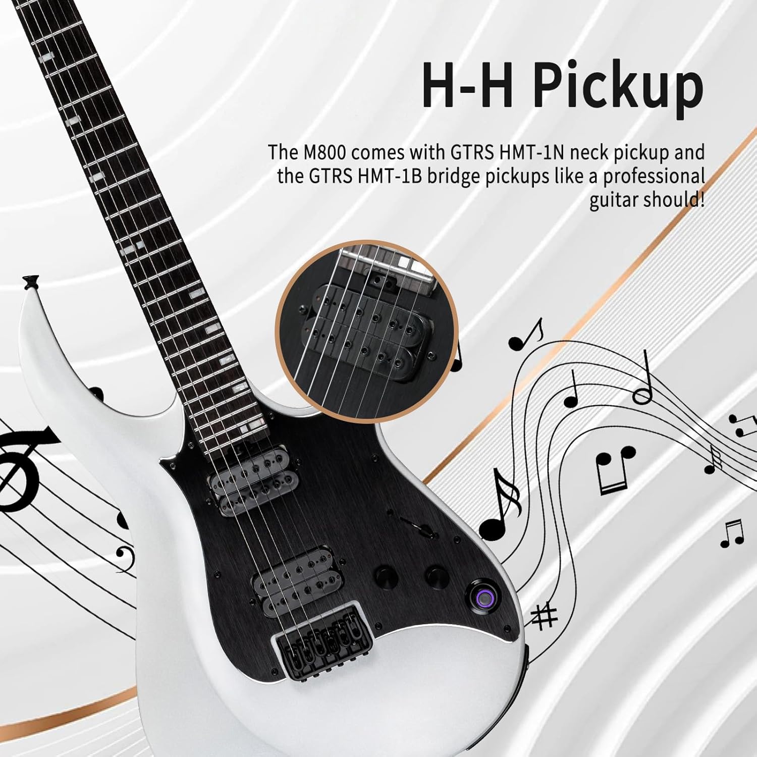 GTRS M800 Smart Electric Guitar Kit With Effects, Practice Guitar Intelligent System With HH Pickup, 80s Loop, 40 Drummer, 10H Bettaty Life, 6 Strings, Right Hand