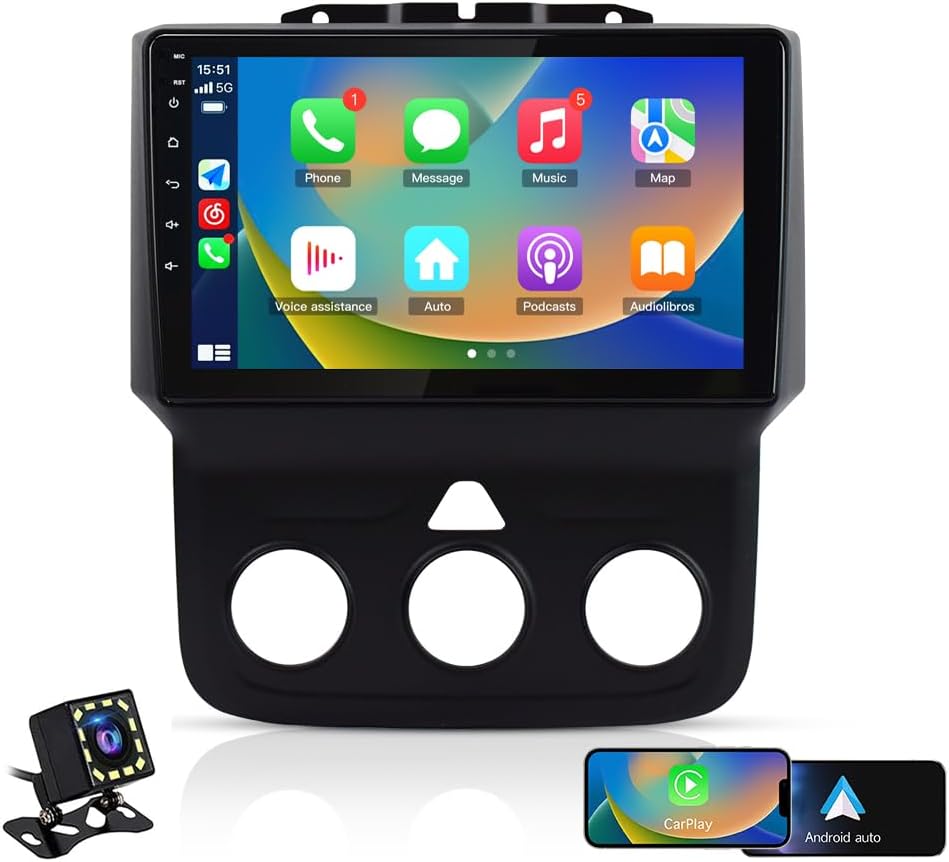 9 inch Touch Screen Car Stereo Radio for Dodge Ram 1500 2500 3500 from 2013 to 2018 Built in Wireless Carplay Android Auto Head Unit with Bluetooth DSP GPS FM WiFi