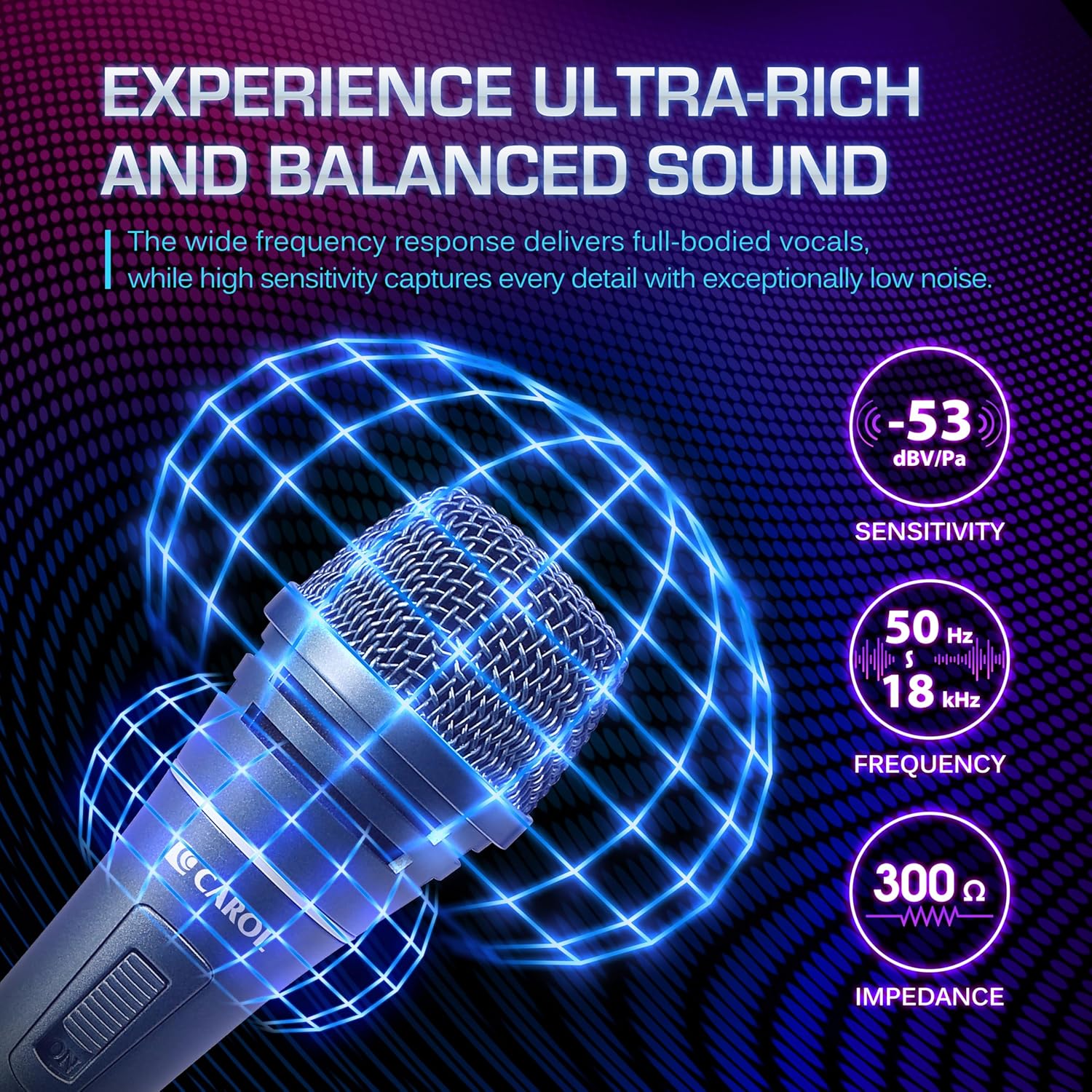 CAROL Sigma-plus1 XLR Wired Vocal Microphone – Dynamic Supercardioid Mic with Dual Shock Mount Tech for Recording & Stage Use, Includes Mic Clip, 14.8ft XLR Cable & On/Off Switch
