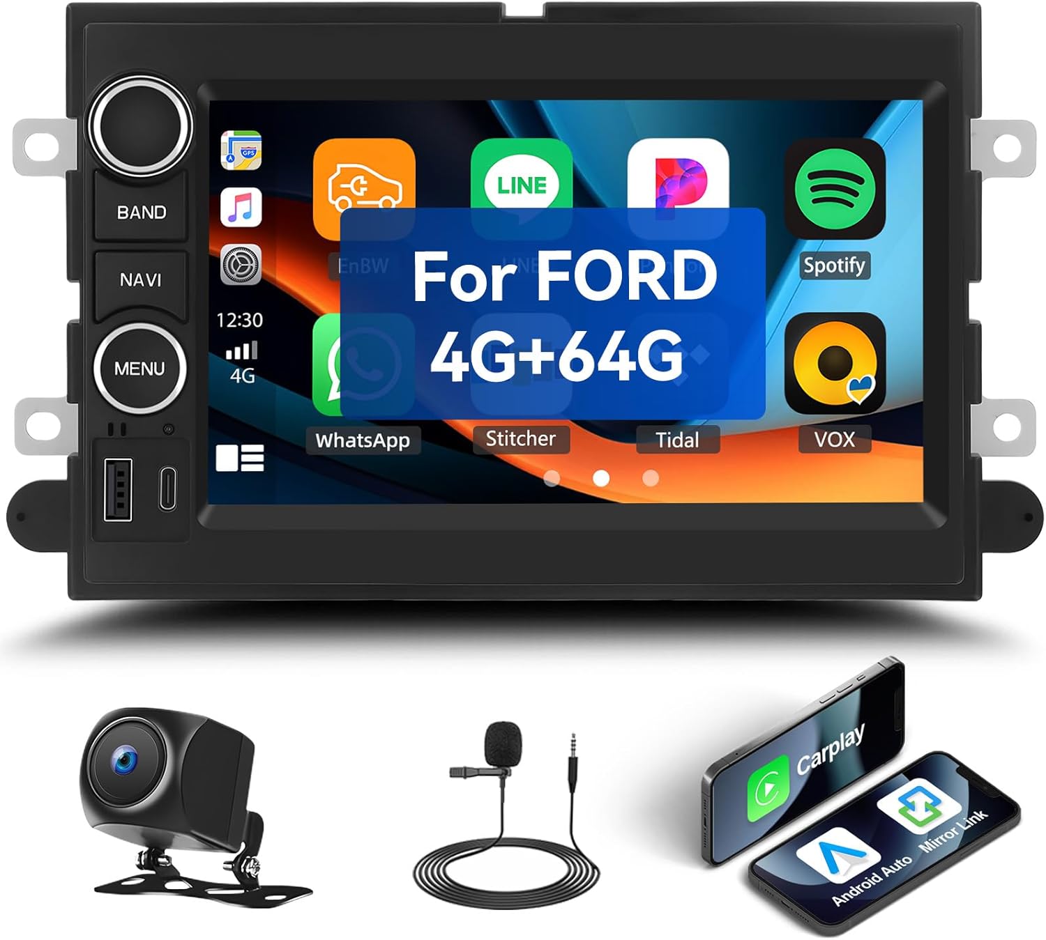 [4+64G] Android 15 Car Stereo for Ford F150 F250 F350 Fusion Edge Explorer Taurus Freestar with Wireless Carplay&Android Auto,7 Inch Car Radio with Mirror Link,WiFi,GPS,Bluetooth,FM/RDS,SWC,32EQ,USB
