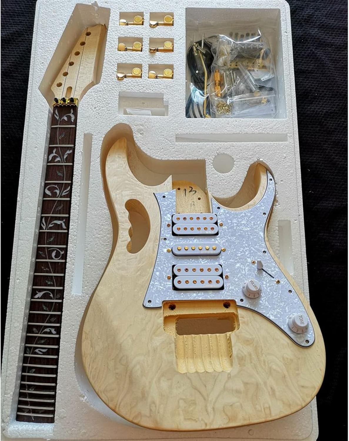 DIY Electric Guitar Kit Basswood Body Rosewood Fingerboard Maple Neck Complete DIY Electric Guitar Building Kit with Mounting Screws