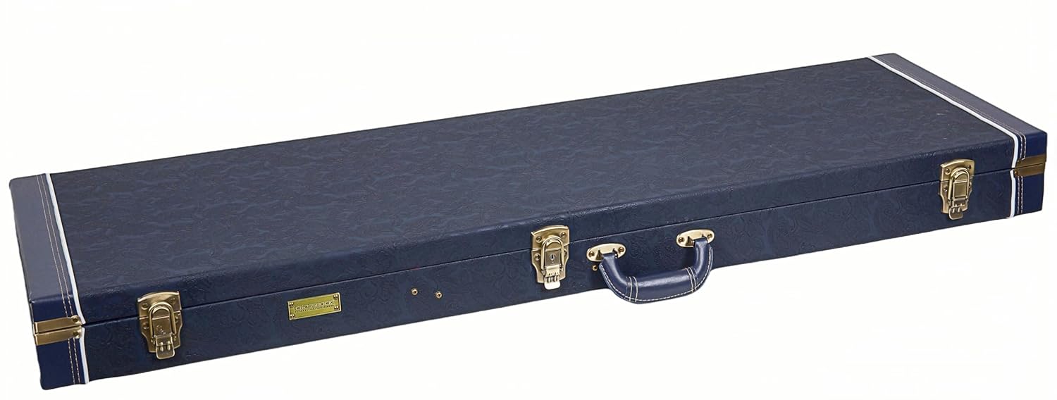 Crossrock Relief Series Bass Guitar Case for Fender Precision & Jazz | Carved Ocean Blue Finish, Deep Scarlett Velvet Interior, Lock – Premium Wooden Hardshell