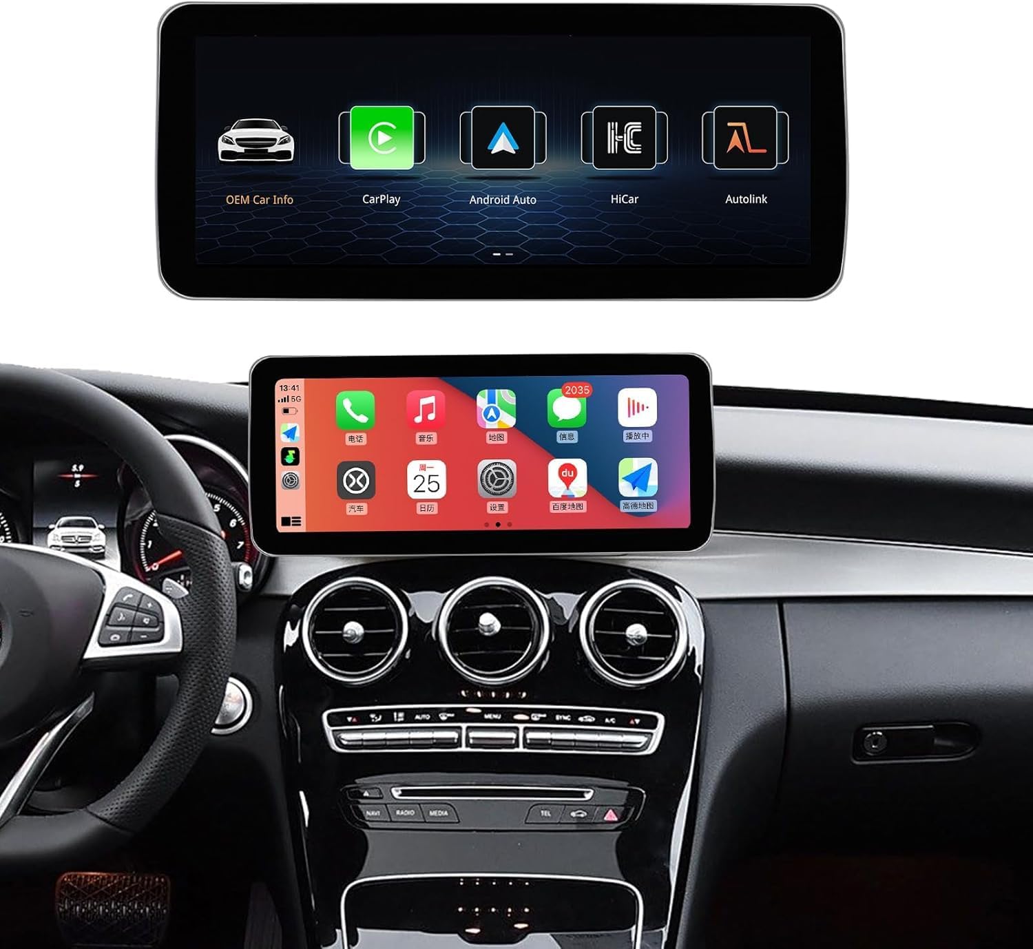 12.3Inch Carplay Touchscreen for 2016-2019 Year Mercedes Benz C/GLC Class, with NTG5.0 W205 W253 , Car Stereo Multimedia Radio Receiver for Wireless CarPlay Android Auto