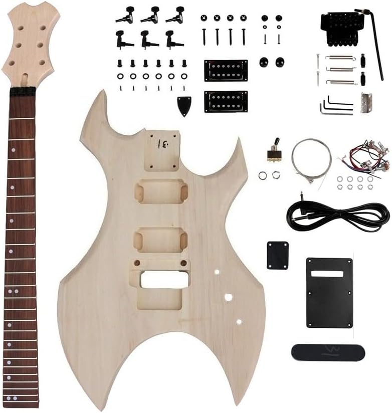 Complete Set Electric Guitar Kit Mahogany Neck 22 Frets 25.5 inch Rosewood Fingerboard Unfinished Basswood Body with Fully Components Guitar Parts Included