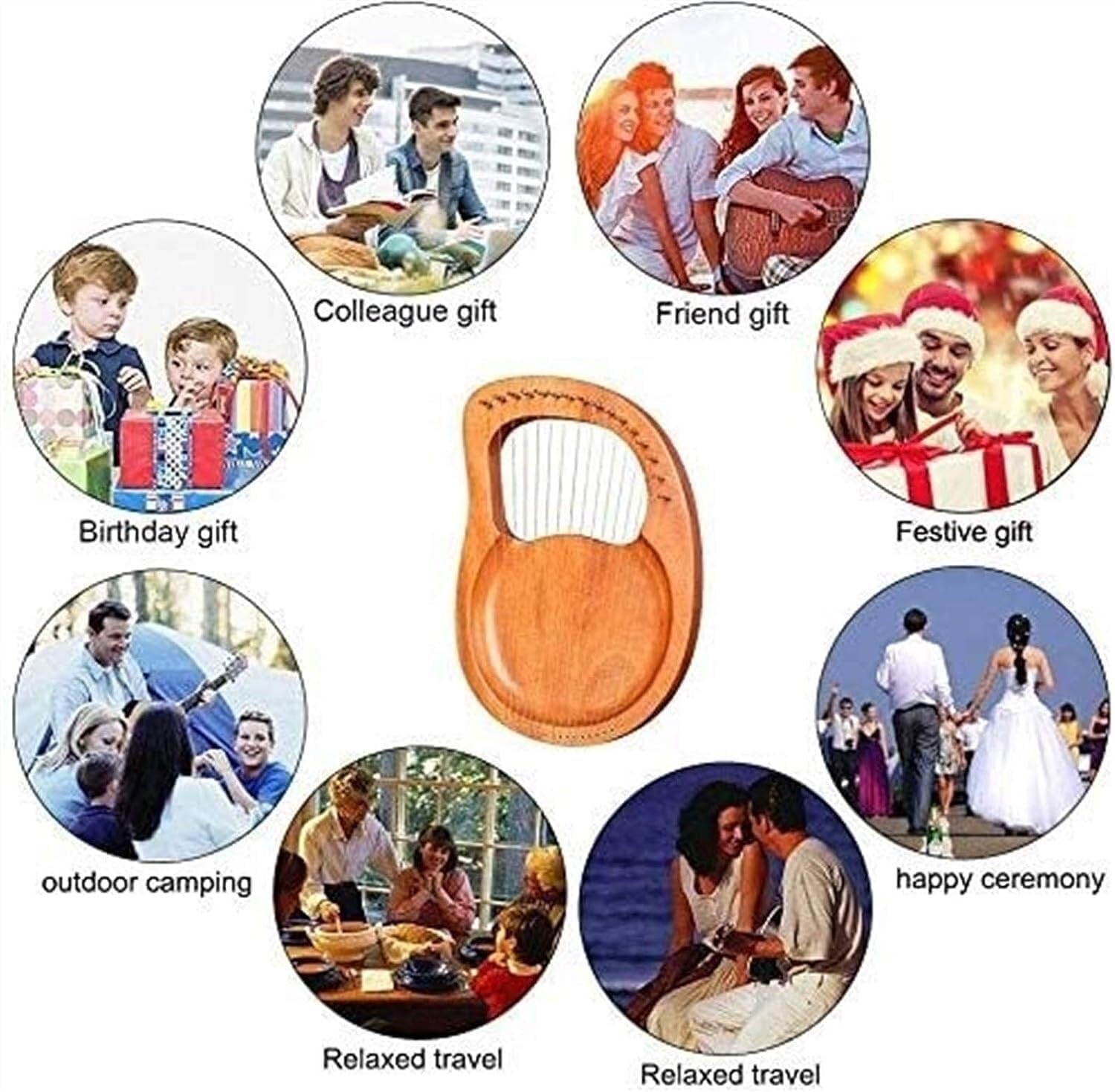 19 Strings Lyre Harp for Kids, Strings Wooden Harp Instrument, Lye Harp with Tuning Wrench, for Beginners Instrument(Color:Green)(Walnut)