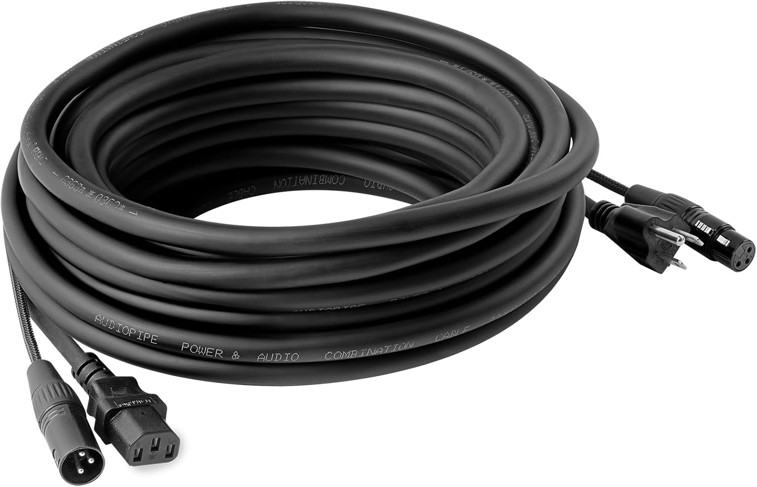 Audiopipe 33Ft Siamese Cable AC Power & XLR Microphone Cable (EX-PROX-SIM-10) with 14AWG Power Wire and 23AWG Audio Cable, Pure Copper, Heavy Duty, for Studios, Pro Sound, DJ's