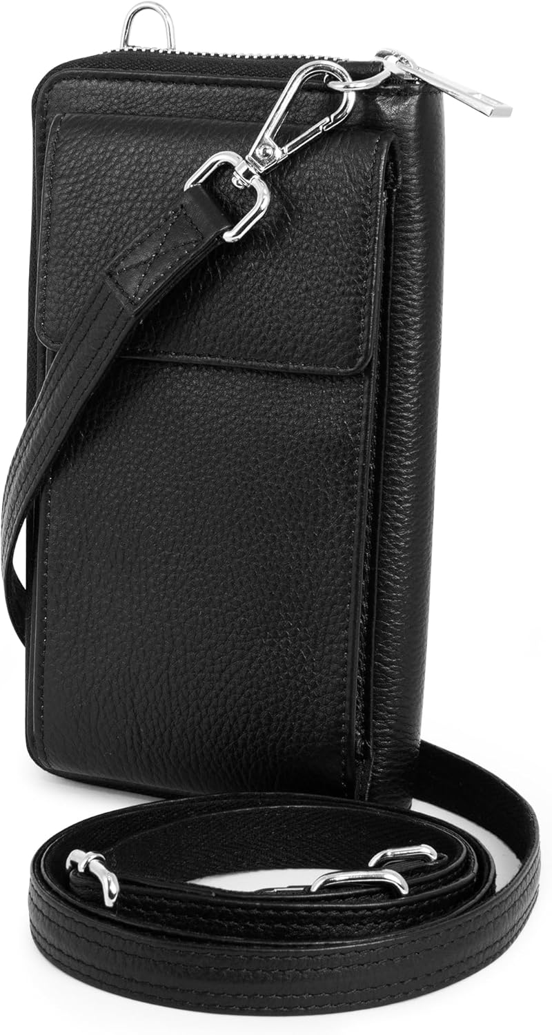 BULL GUARD Crossbody Leather Wallet Phone Purse, Anti Theft and RFID Blocking, Small Elegant Design for Travel