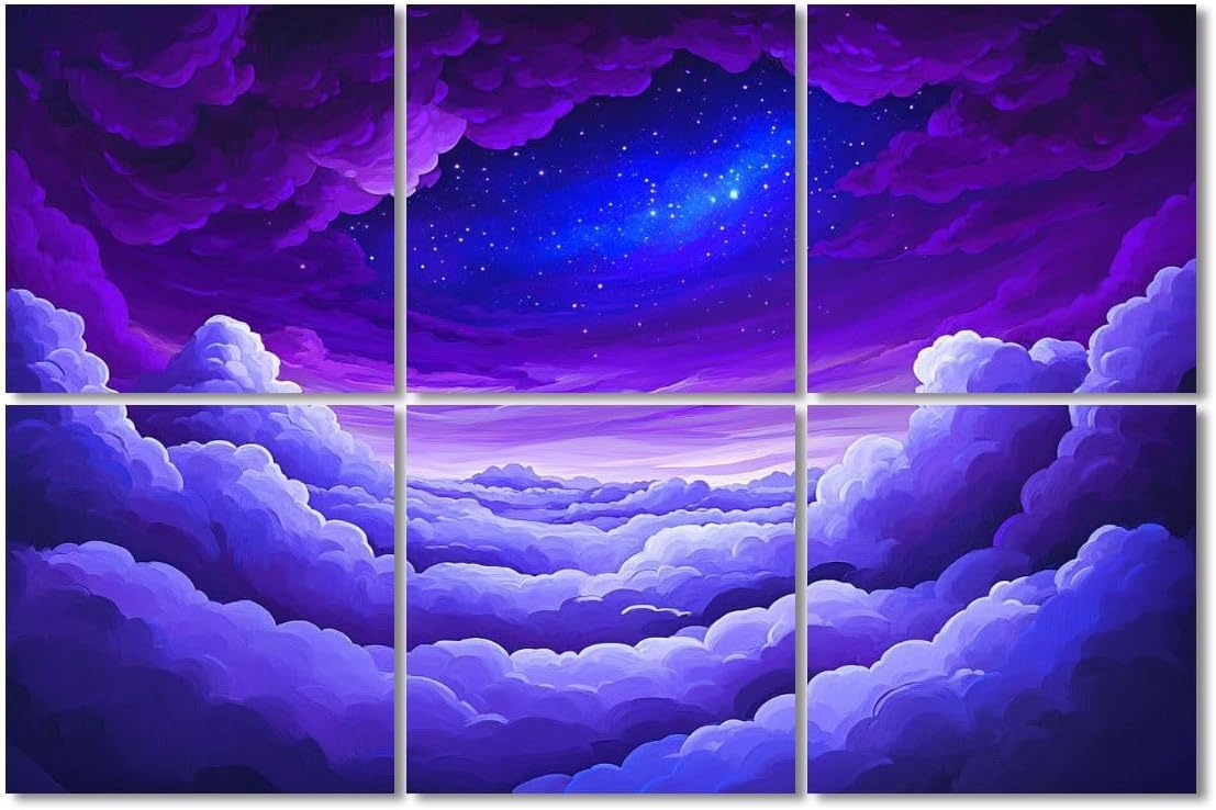 6 Pack Art Acoustic Panels Sound Absorbing Galaxy Starry Cloud Formations Starlit Dreamscape Cosmic Elements Decorative Soundproof Wall Panels Self Adhesive for Recording Studios Office 72