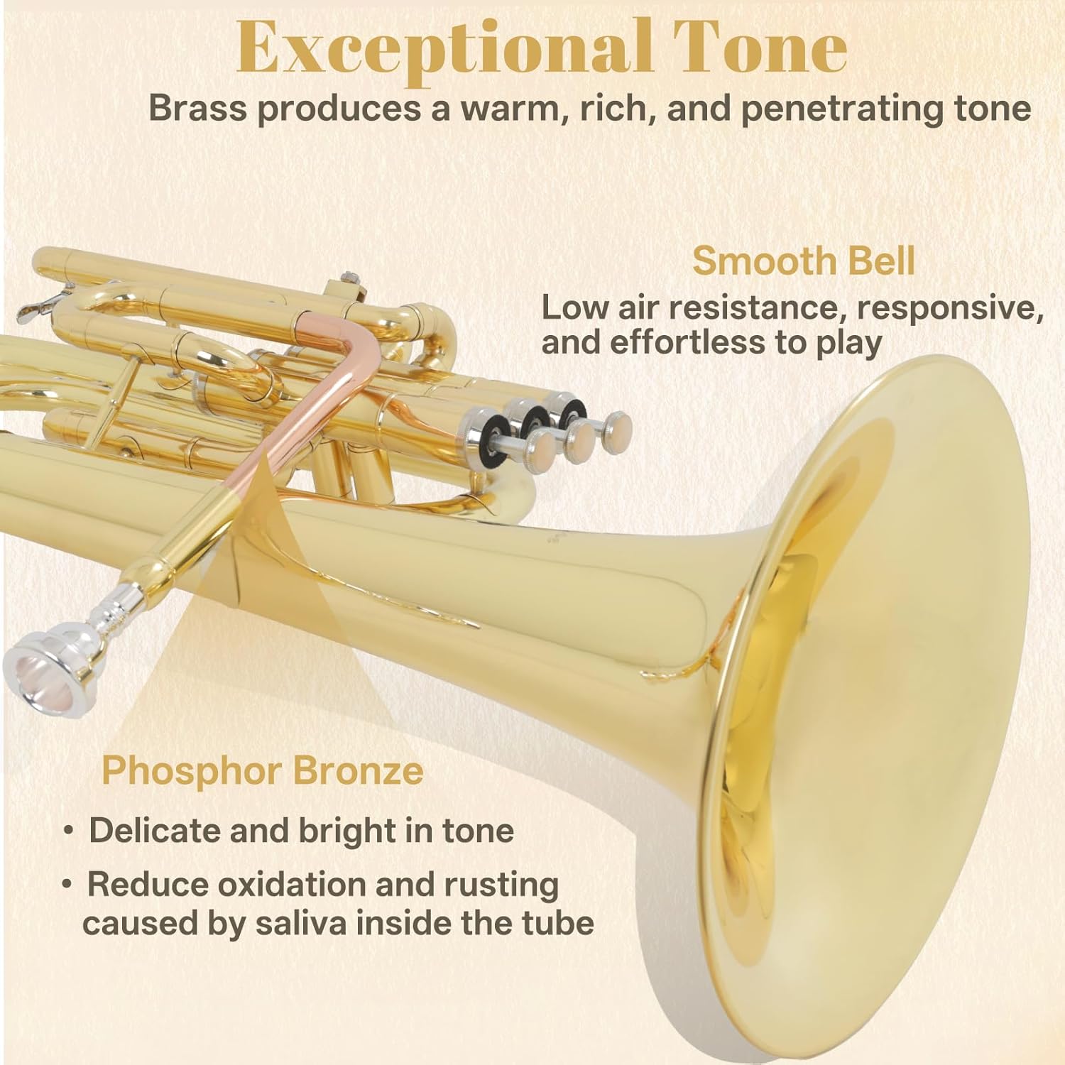 Kmise E-flat Alto Horn, Yellow Brass Body & Rose Brass Leadpipe Baritone Horn with Hard Case, Mouthpiece, Cleaning Cloth for Students, Beginners and Band Performances