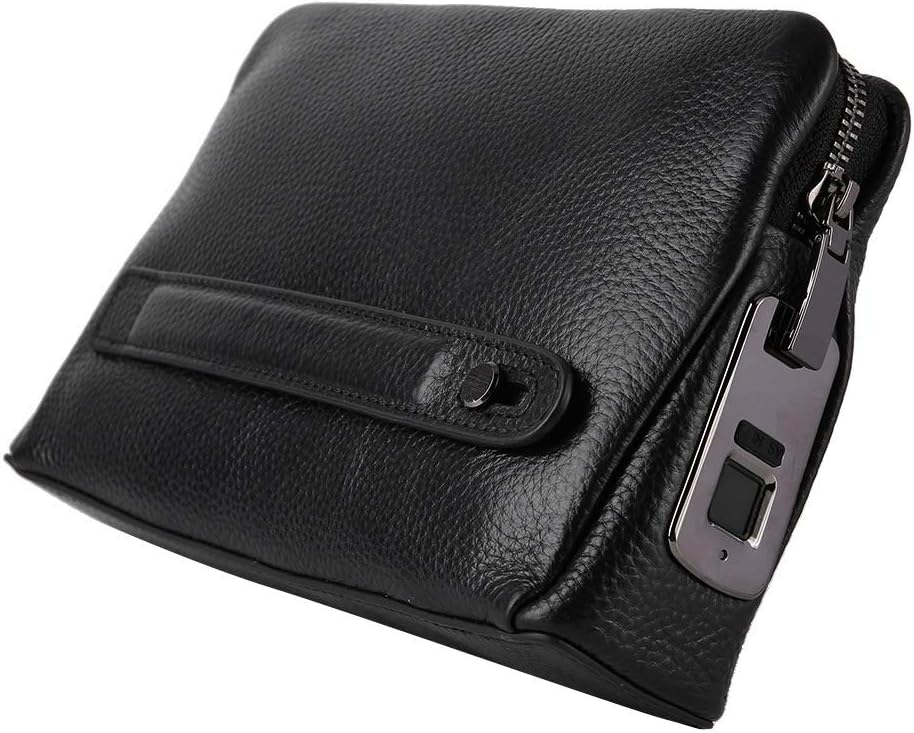 Fockety Smart Fingerprint Wallet for Men Women, Zipper Leather Wallet Smart Fingerprint Lock Security Anti Theft Handbag Black Card Bag Men Women Christmas Gifts