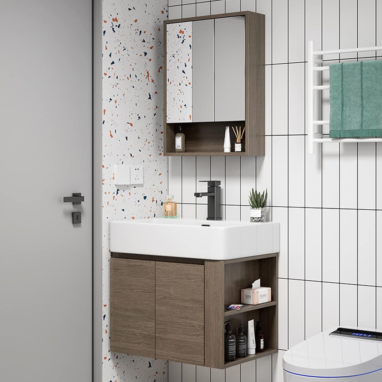 Bathroom Vanity Sink Combo - Wall Mounted Cabinet & Rectangle Ceramic Vessel Sink & Mirror (Size : 48 * 37 * 50cm)