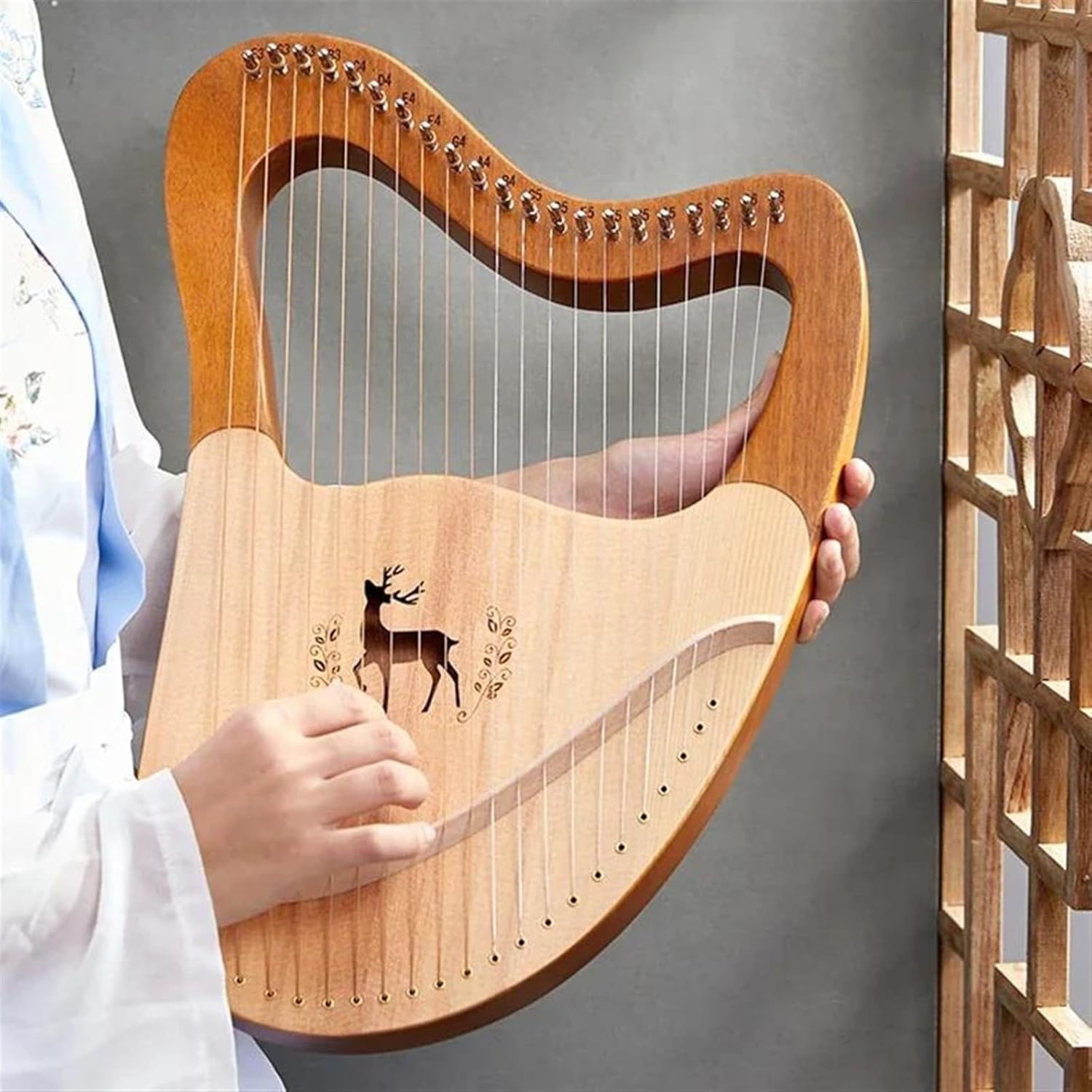 Lyre Harp Set Lyre Set Music Harp Small 21/24 /27 Strings Solid Wood Mahogany Portable Musical Instrument Beginners(24)