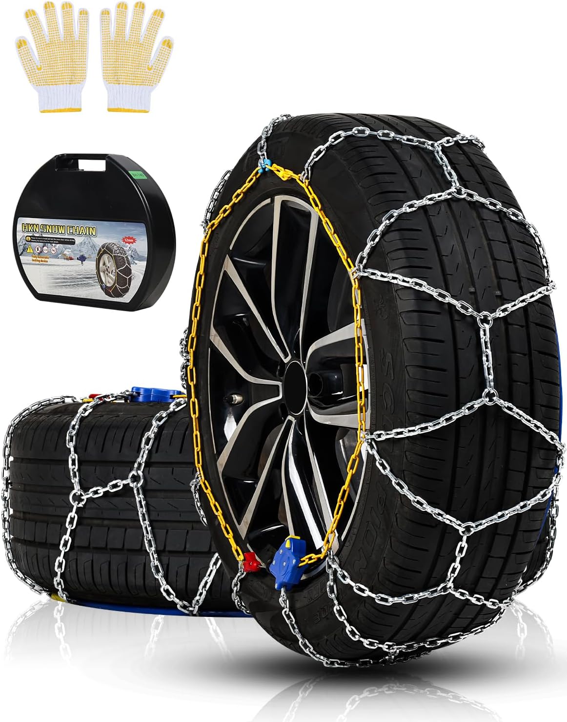 Auto Tightening Snow Chains Tire Chains For Cars Suv Pickup Trucks - Auto Tightening 1 Min Quick Fit AND Easy Installation, Reusable Universal Emergency Traction Snow Chains - Set of 2（HKN140）