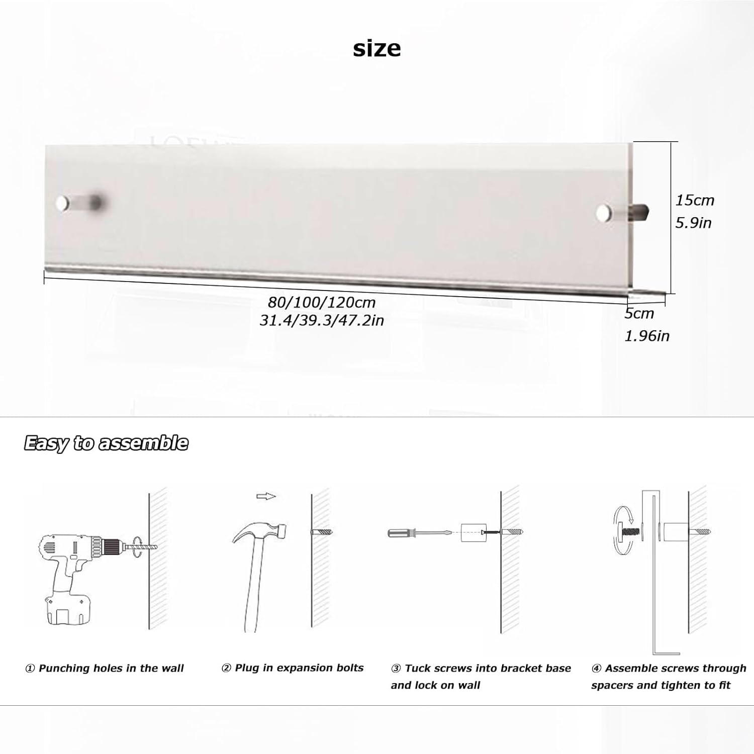 2 Pack - Acrylic Wall Magazine Rack，Clear Brochure Holder Wall Mount,record Holder Wall,Hanging Bookshelf Literature Storage Rack,floating Bookshelves for Offcie Home (39.3in)