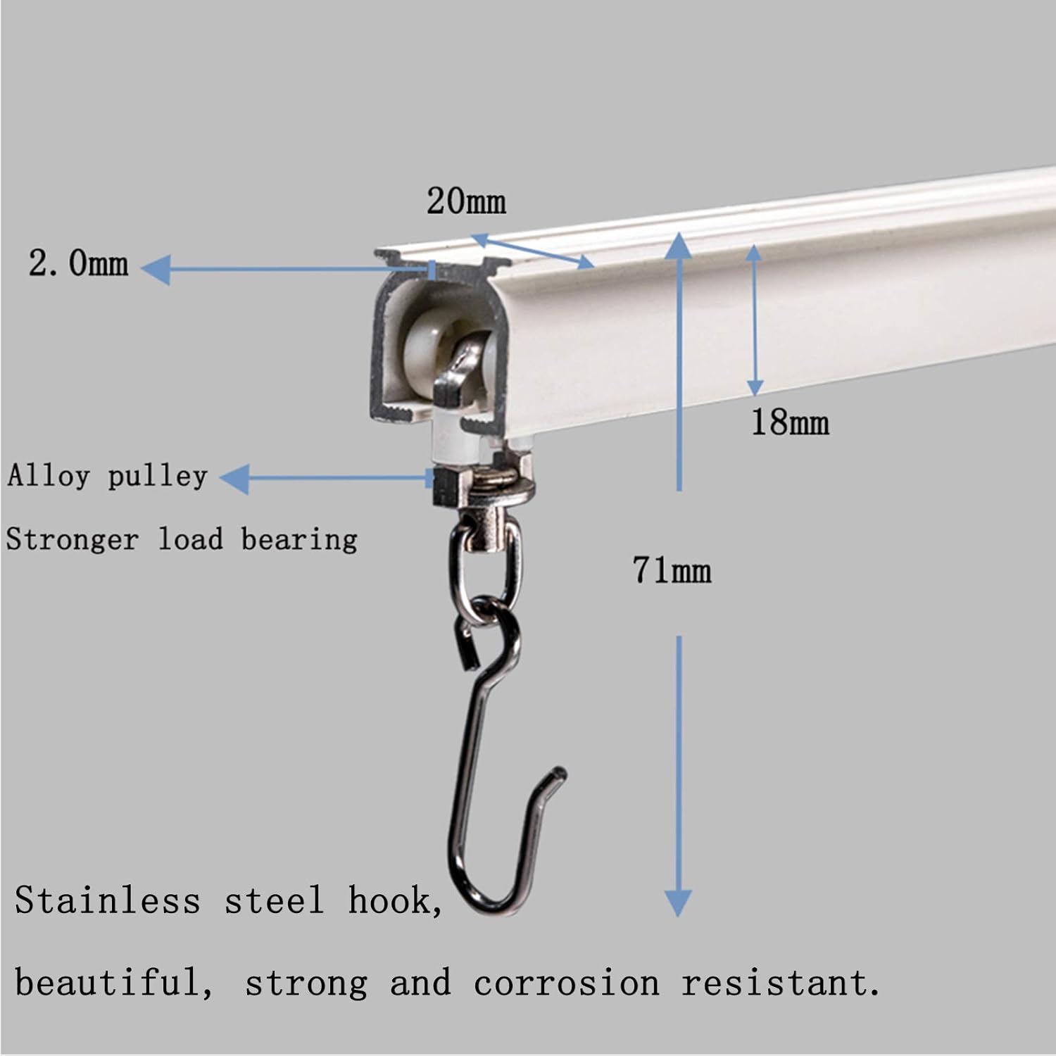 6ft-18ft Upgraded Aluminum Curtain Track, Ceiling or Wall mount, Curtain Rail System with 90 Degree Corner Bends, Windows and Room Divider Ceiling Track set with Runners and Hooks(White)