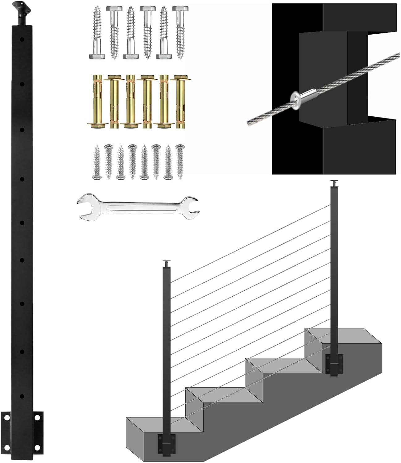 Wall Mount Stair Cable Railing Post 42