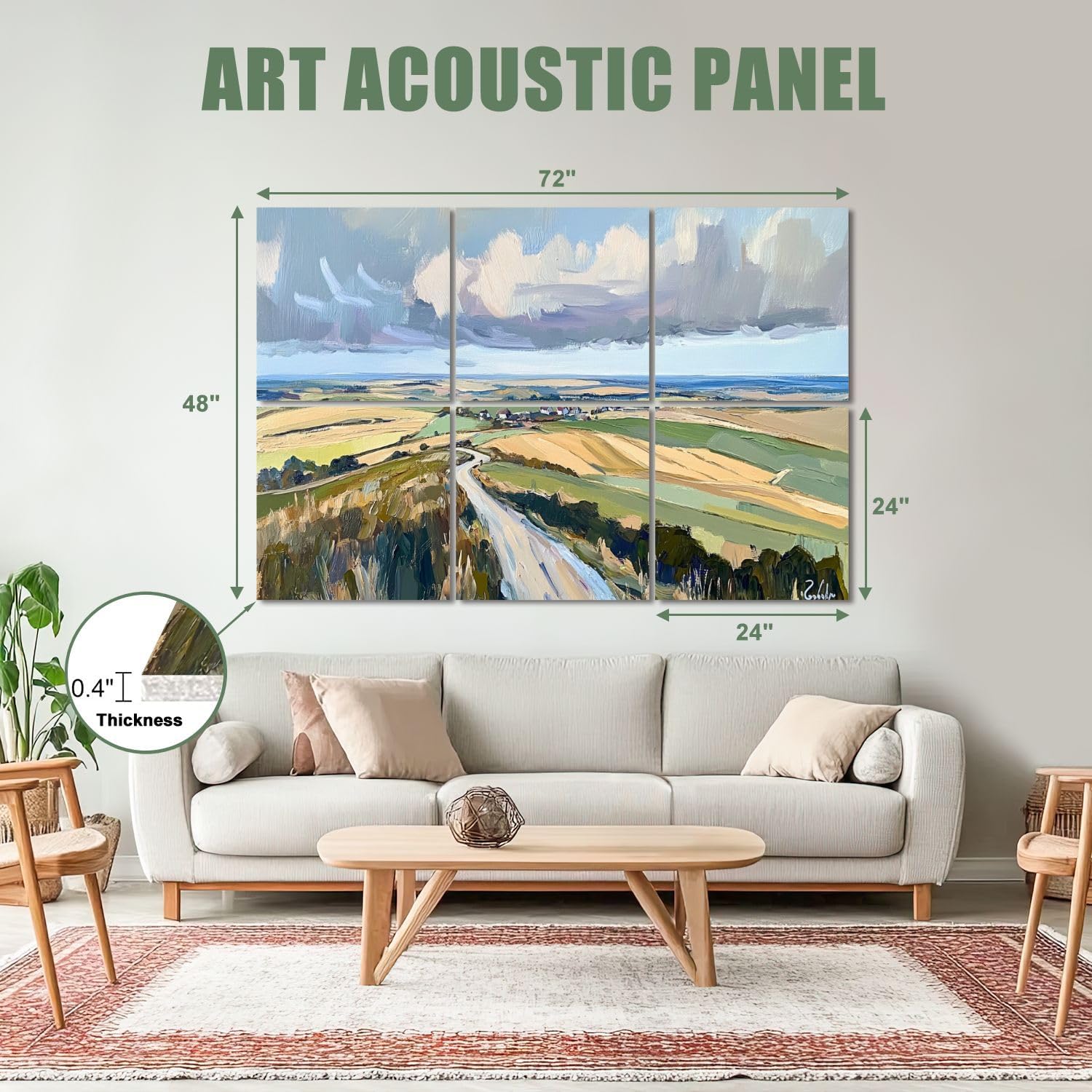 6 Pack Art Acoustic Panels Sound Absorbing Vintage Rural Landscape Nature Scenery Abstract Wilderness Rustic Home Decorative Soundproof Wall Panels Self Adhesive for Recording Studios Office 72