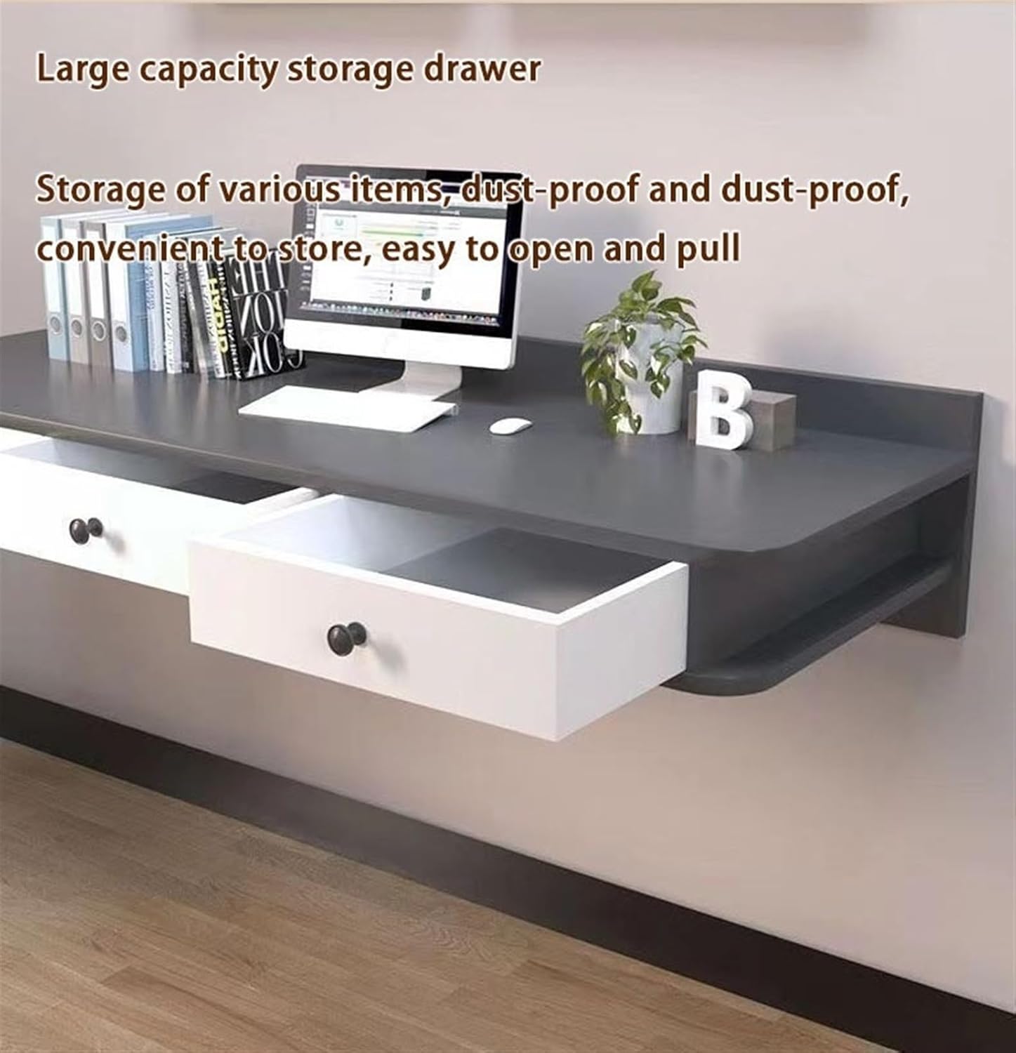 Floating Dressing Table, Bedside Tables, Wooden Laptop Computer Desk, Wall Mount Shelf with Drawer, Wall Mounted Nightstand for Bedroom Living Room(Black,47.2 x11.8 x15.7 in)