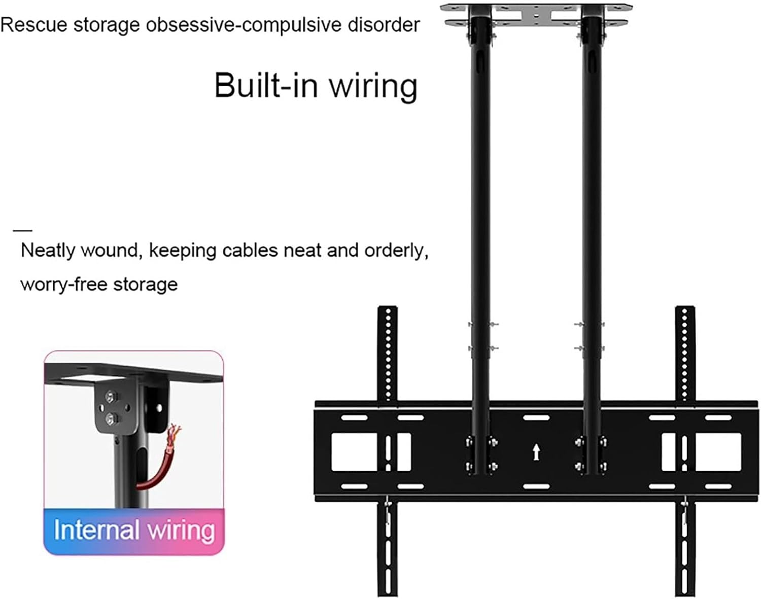 Klauer TV Monitor Wall Mount,TV Wall Mount,Ceiling TV Mount Stand - Adjustable Ceiling TV Mount Bracket, 2 Post Single Screen TV Mount, Tilt TV Mount for 40-90 Inch TVs, Max 600x400mm, Black