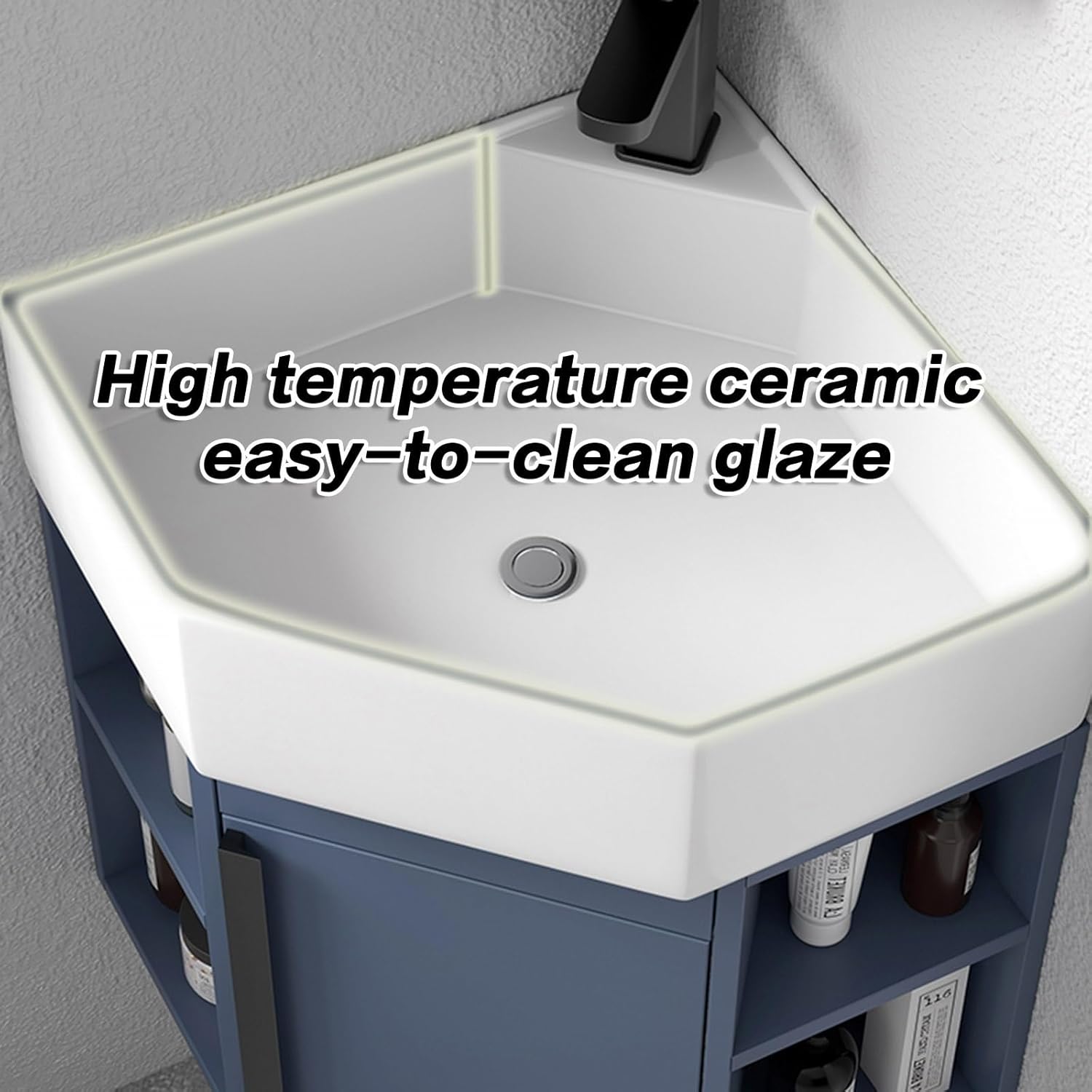 Corner Wall Mount Bathroom Sink, Small Corner Bathroom Vanity Cabinet,Wall Mounted Bathroom Sink, For Small Space Top Chrome Faucet And Drain (Size : 52 * 45cm)