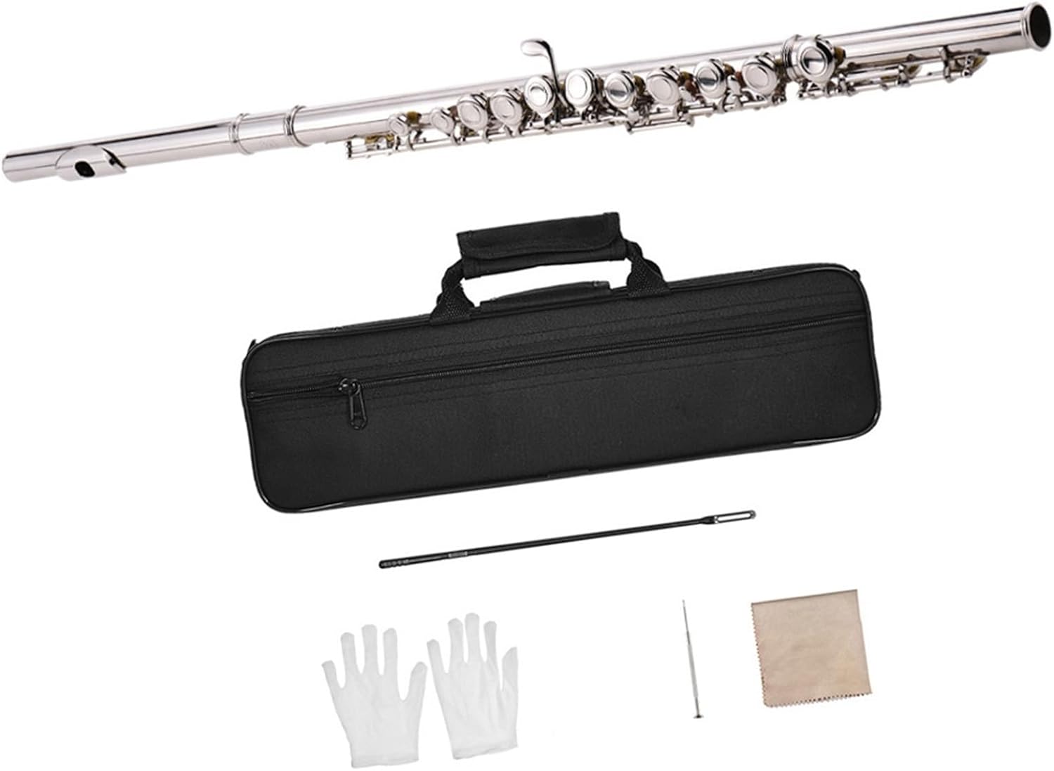 Flute Flute Nickel Plated 16 Hole C Key Cupronickel with Rod Glove Padded Bag Woodwind Instrument Flutes Musical Instruments