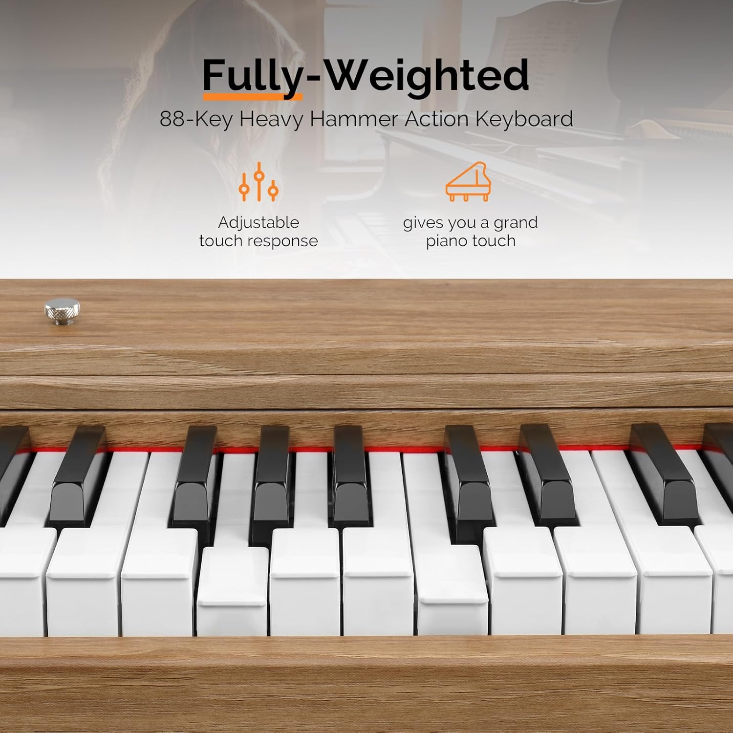 GLARRY Digital Piano Keyboard, 88 keys Full Weighted Electric Piano, Heavy Hammer Action Keyboard with 3 Pedals for Beginner, Bluetooth, Power Supply, 2 Speakers (Burlywood)