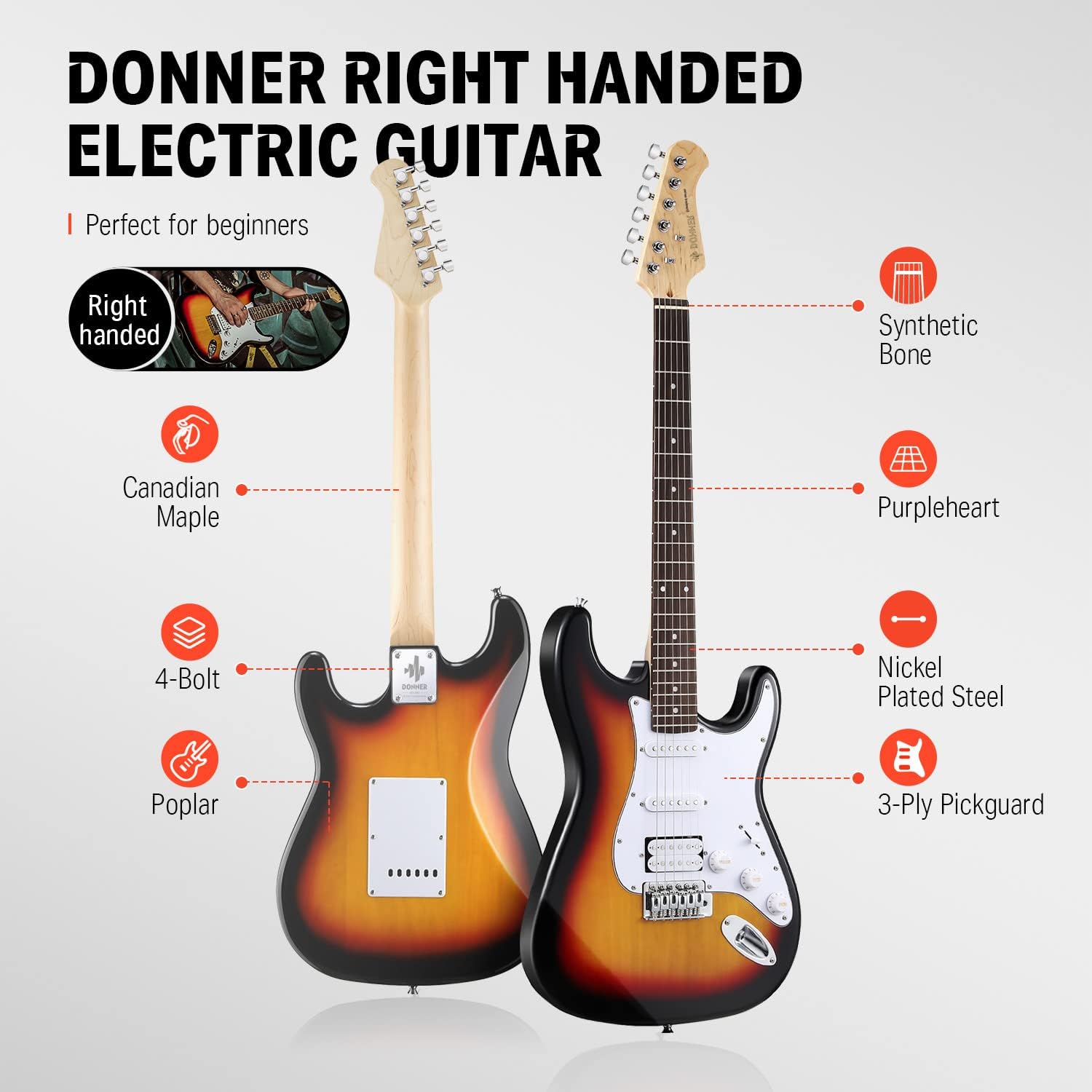 Donner DST-100S 39 Inch Full Size Electric Guitar Kit -Guitar Delay Pedal
